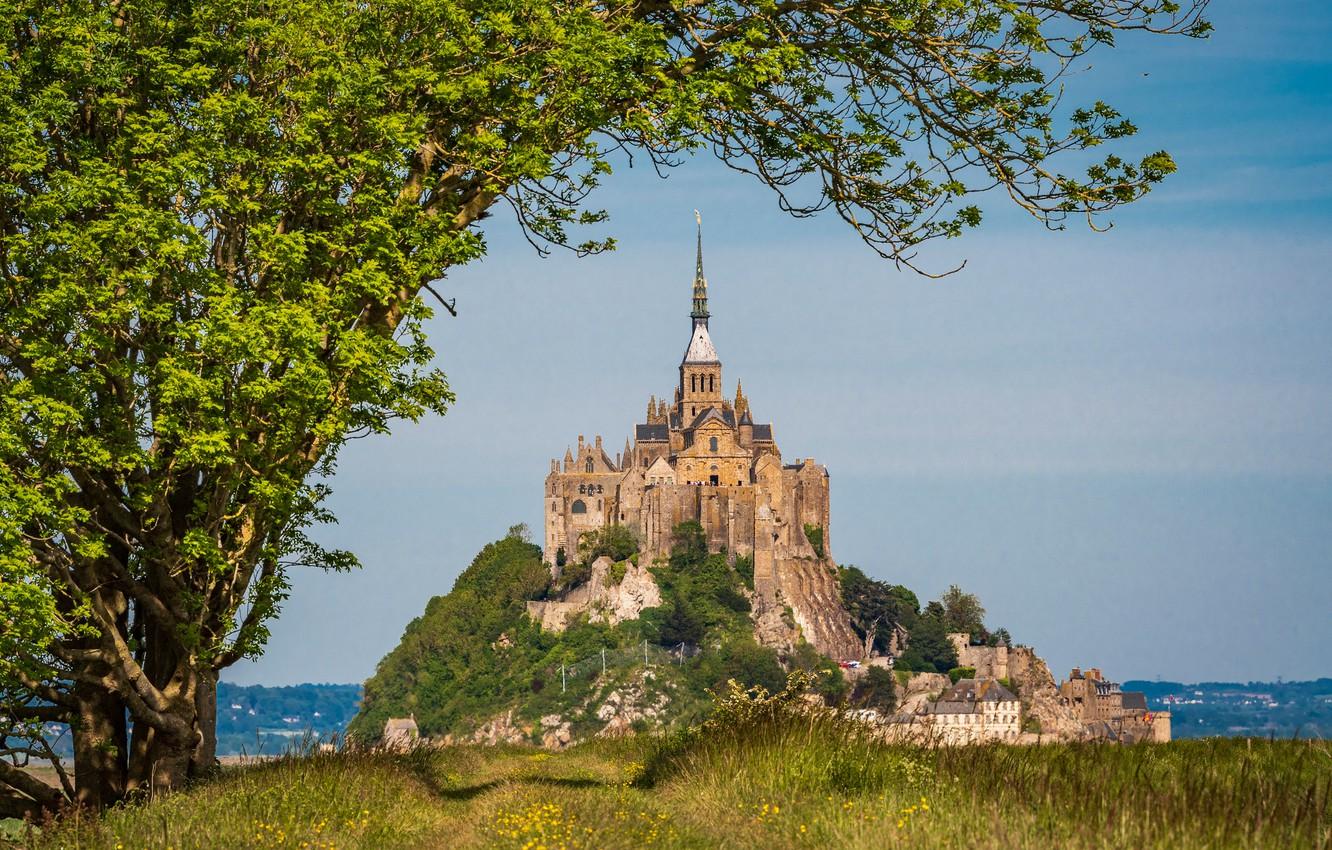 1332x850 Wallpaper Trees, Rock, France, Fortress, France, Normandy, Normandy, Mont Saint Michel, Mont Saint Michel Image For Desktop, Section пейзажи