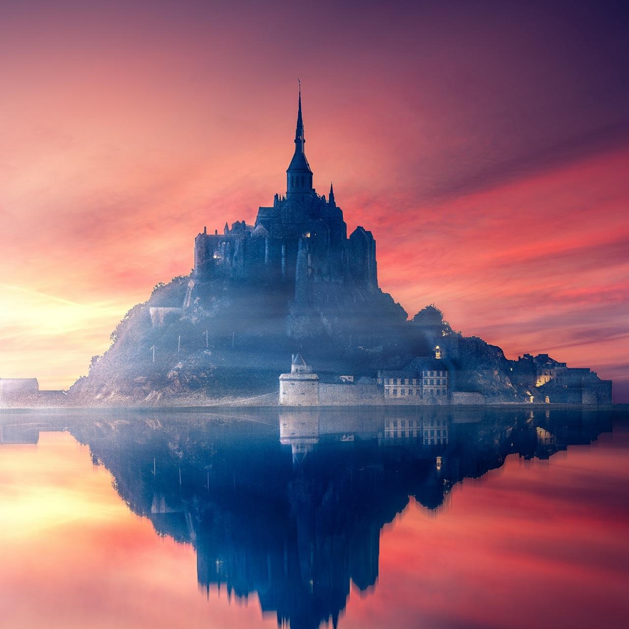 1280x1280 Wallpaper 4k Mont Saint Michel, France, Island, Castle, Sunset 4k Wallpaper
