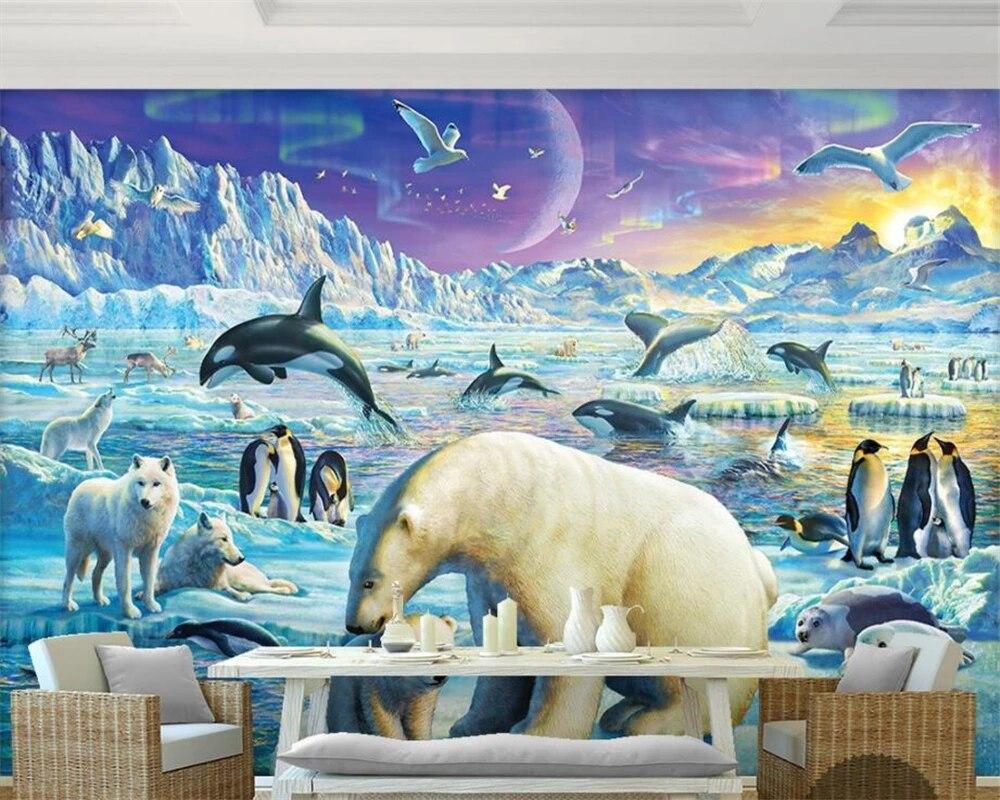 1000x800 Drop Shipping Custom Wallpaper Murals Ice cold Killer Whale Penguin Polar Bear Animal Oil Painting 3D Wallpaper Photo Beibehang. Wallpaper
