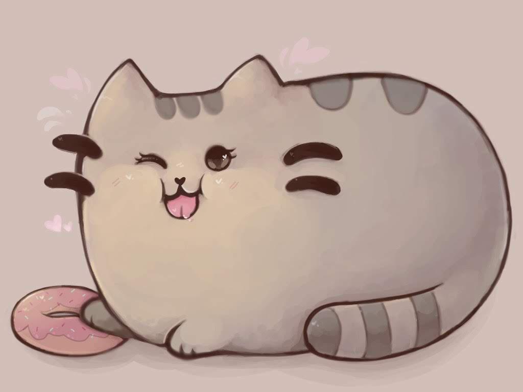 1024x768 Drawing I made a while back of Pusheen with her donut ❤