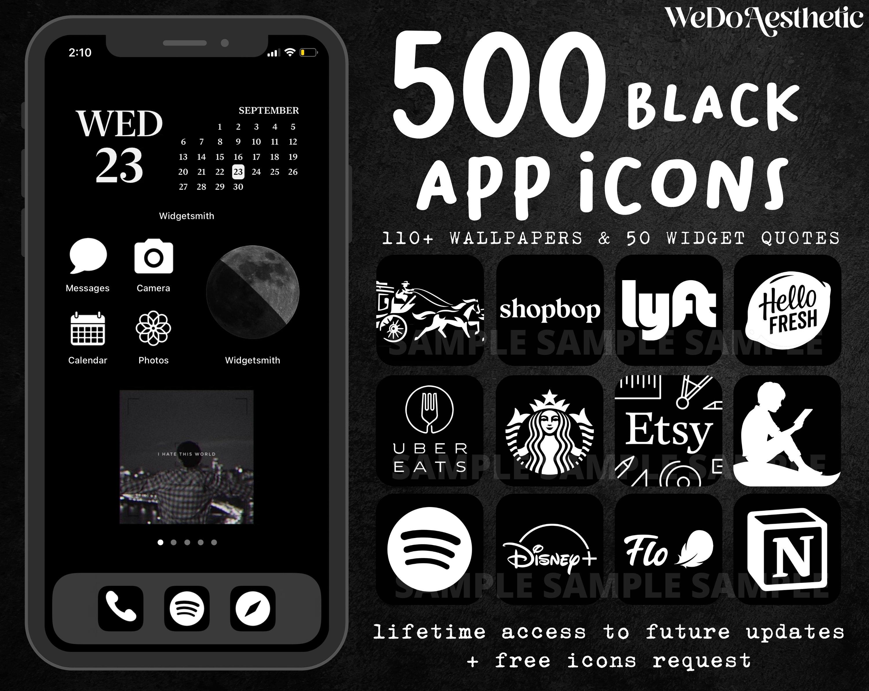 3000x2385 IOS14 Black App Icon Black Aesthetic Minimal App Cover