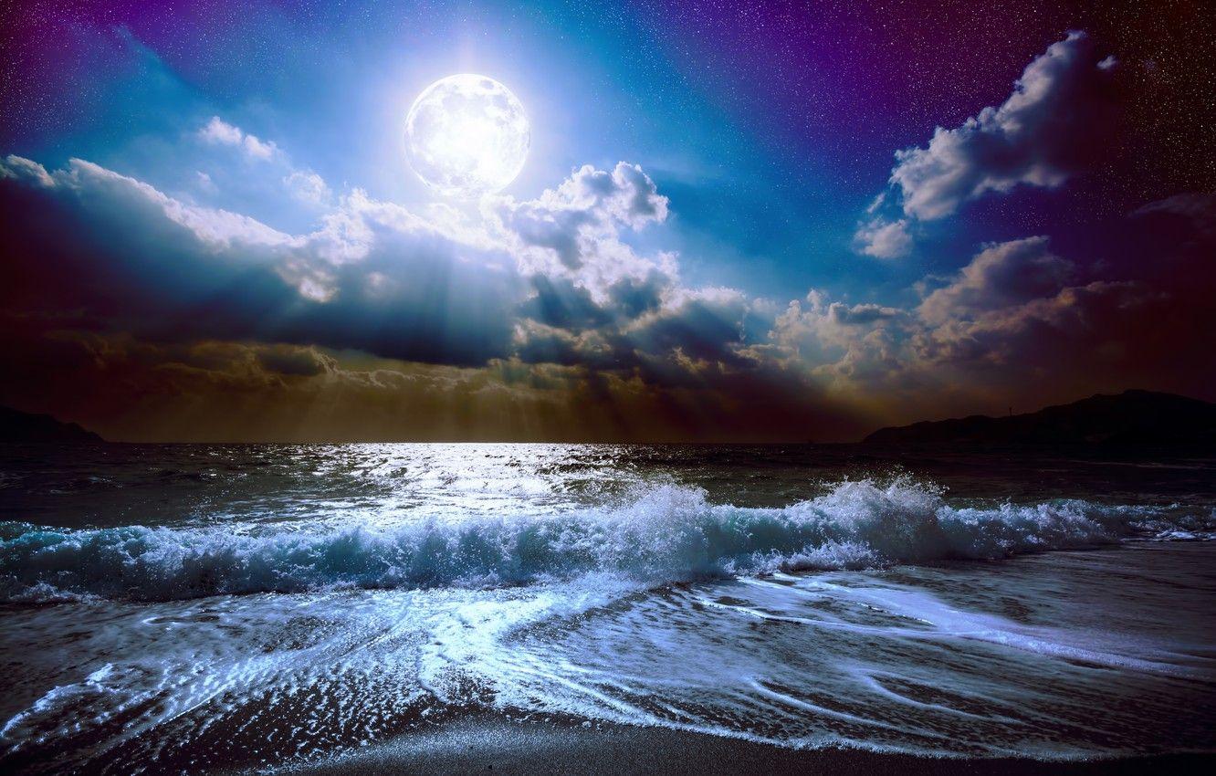 1332x850 Wave Moon Wallpaper