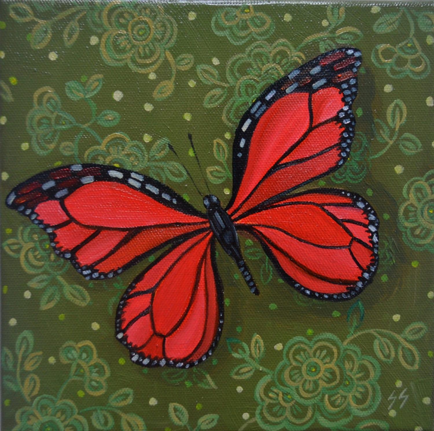 1500x1489 Oil Painting of Butterfly Still Life Fall Painting Insects