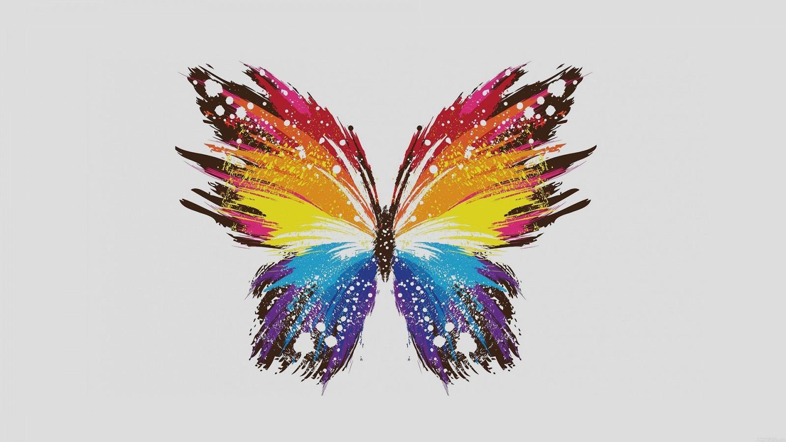1600x900 #wings, #white background, #colorful, #minimalism, #paint splatter, #simple, #simple background, #butterfly, #digital art, wallpaper. Mocah HD Wallpaper