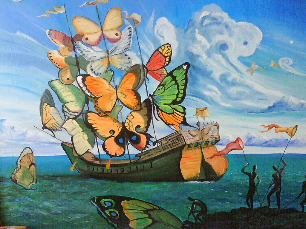 1024x768 Ship with Butterfly Sails, Oil painting by Salvador Dali, 1937. Additional info in comments. [1024 × 768]