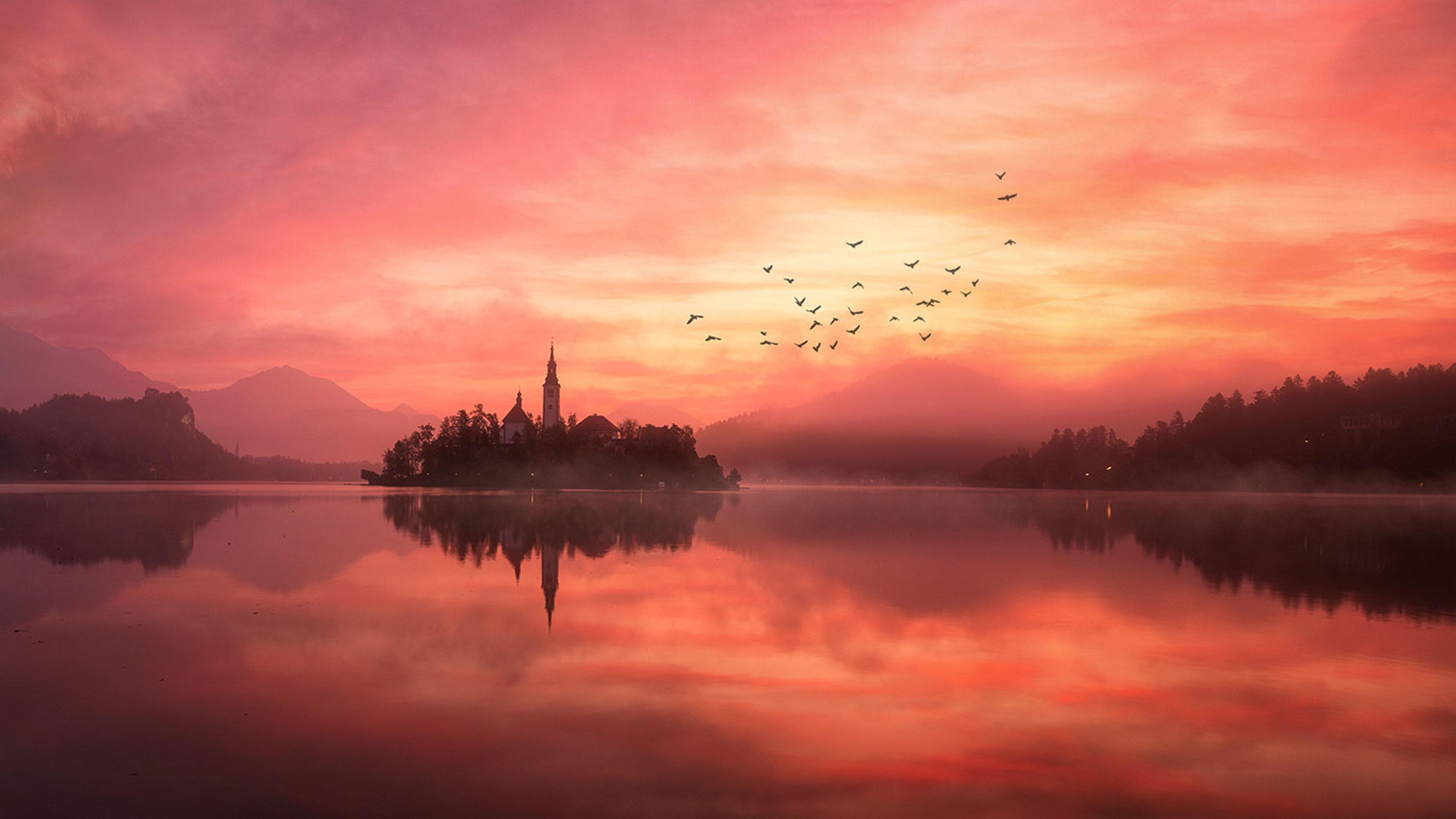 3840x2160 Slovenia Bled Island In The Morning Sunrise HD Wallpaper For Desktop Mobile Phones Tablet And Laptops :