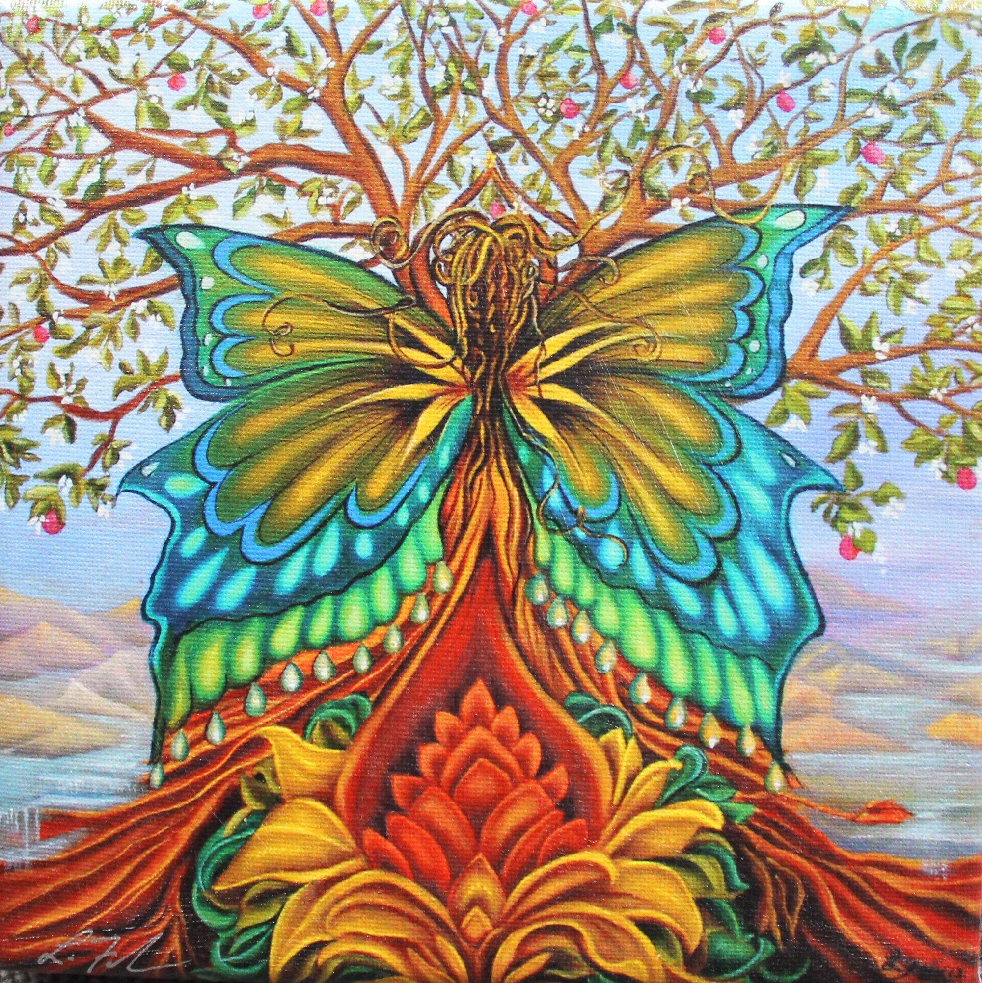 2000x2004 Tree of Life wall art Rainbow butterflyButterfly Goddess. Etsy. Oil painting trees, Original oil painting, Art