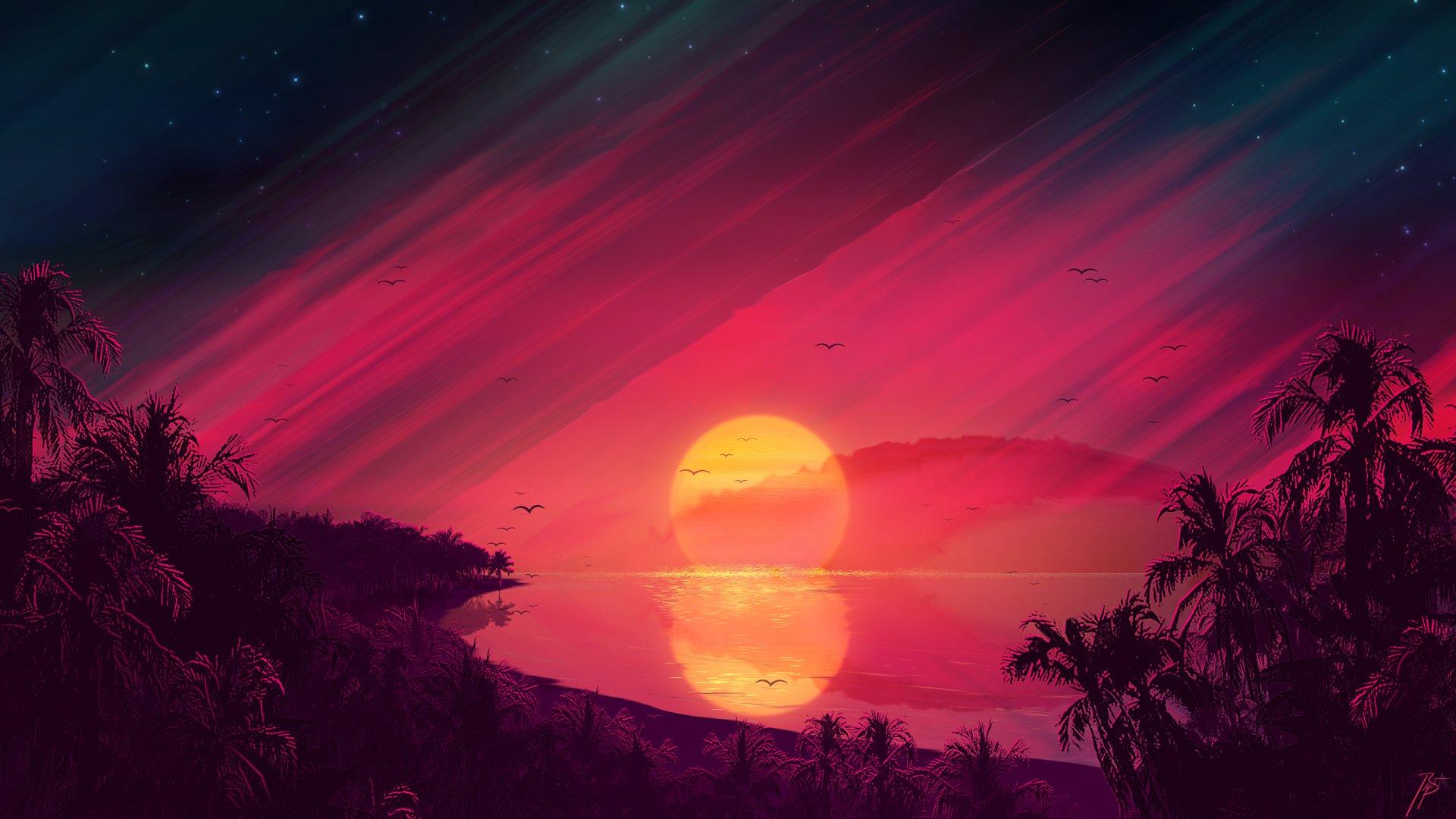 1920x1080 Retro Gaming Sunrise Wallpaper