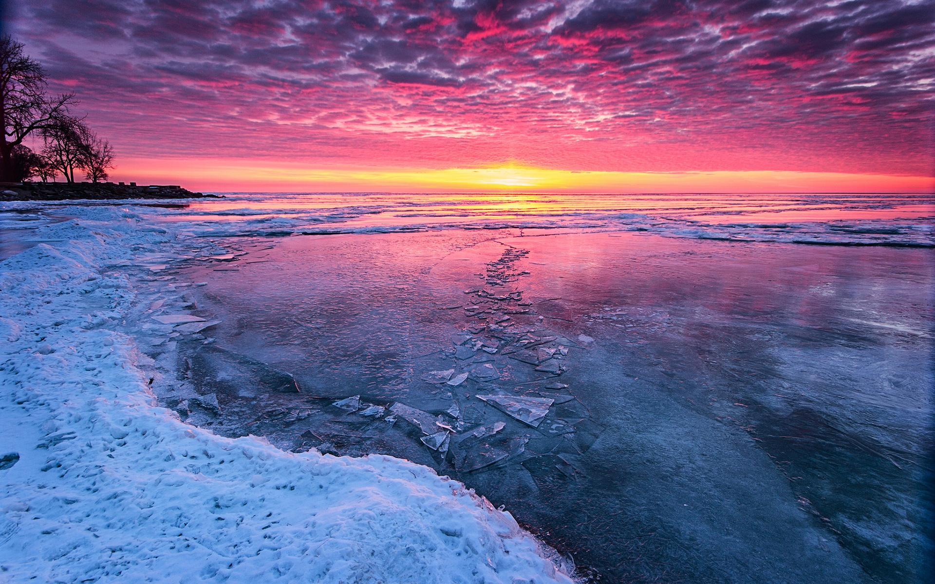 1920x1200 ice, Winter, Lake, Sunset, Sunrise, Sky, Clouds, Beaches, Shore Wallpaper HD / Desktop and Mobile Background