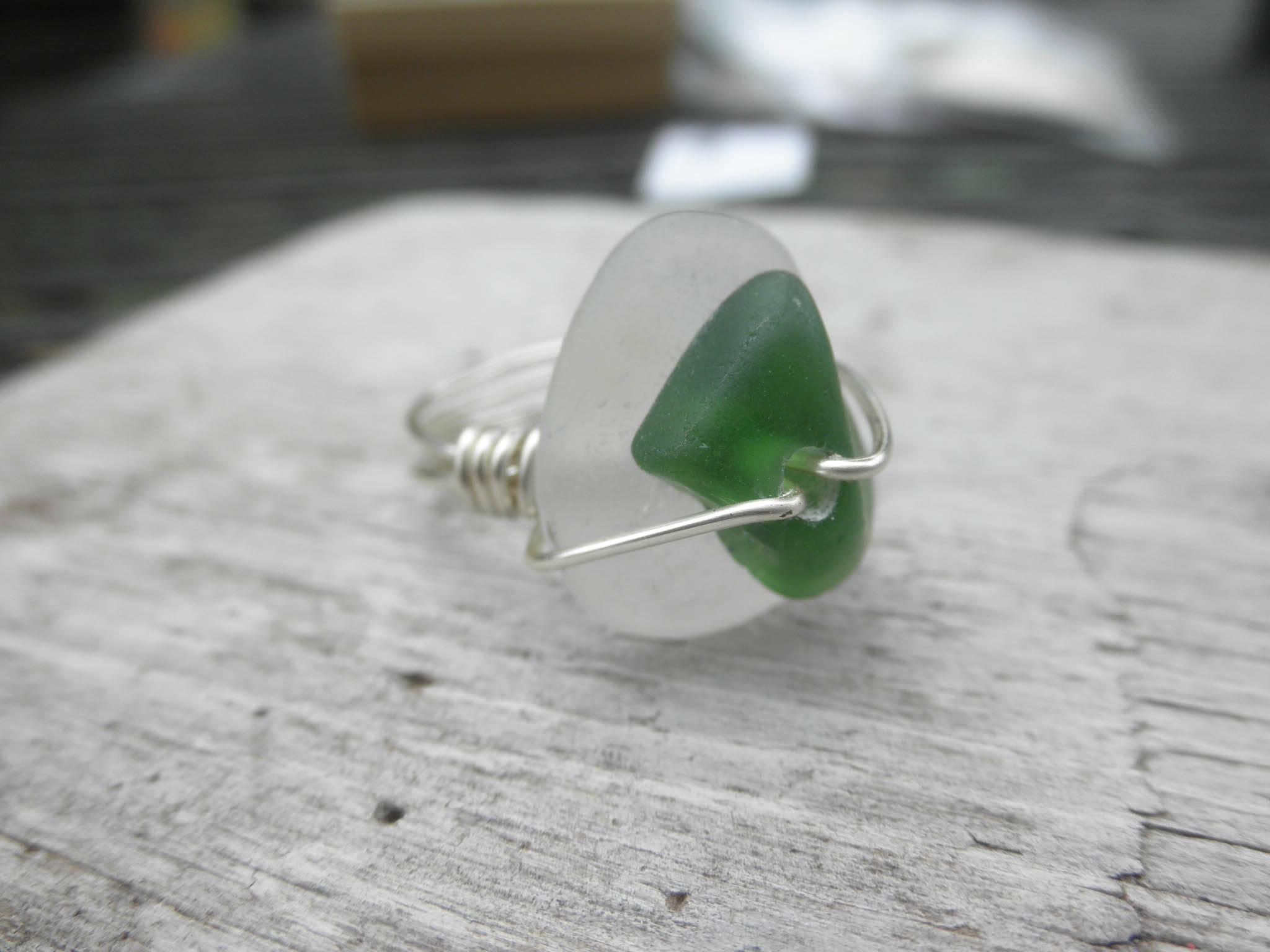 2048x1536 Dark Green and White Beach Glass Ring size 7 Lake Erie Ohio
