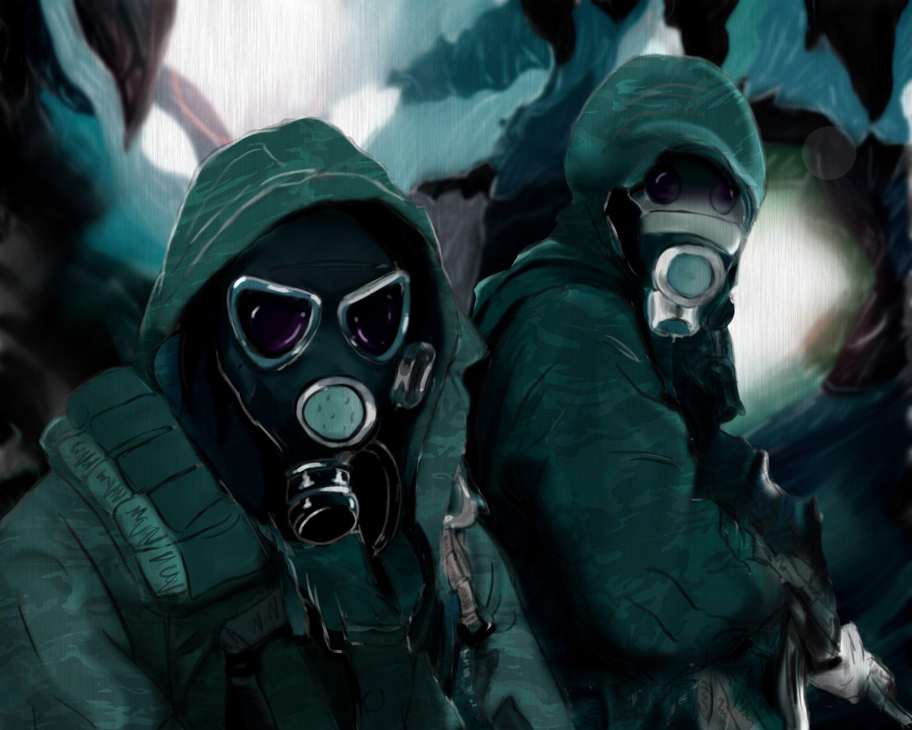 3000x2400 Female With Gas Mask Anime Wallpaper
