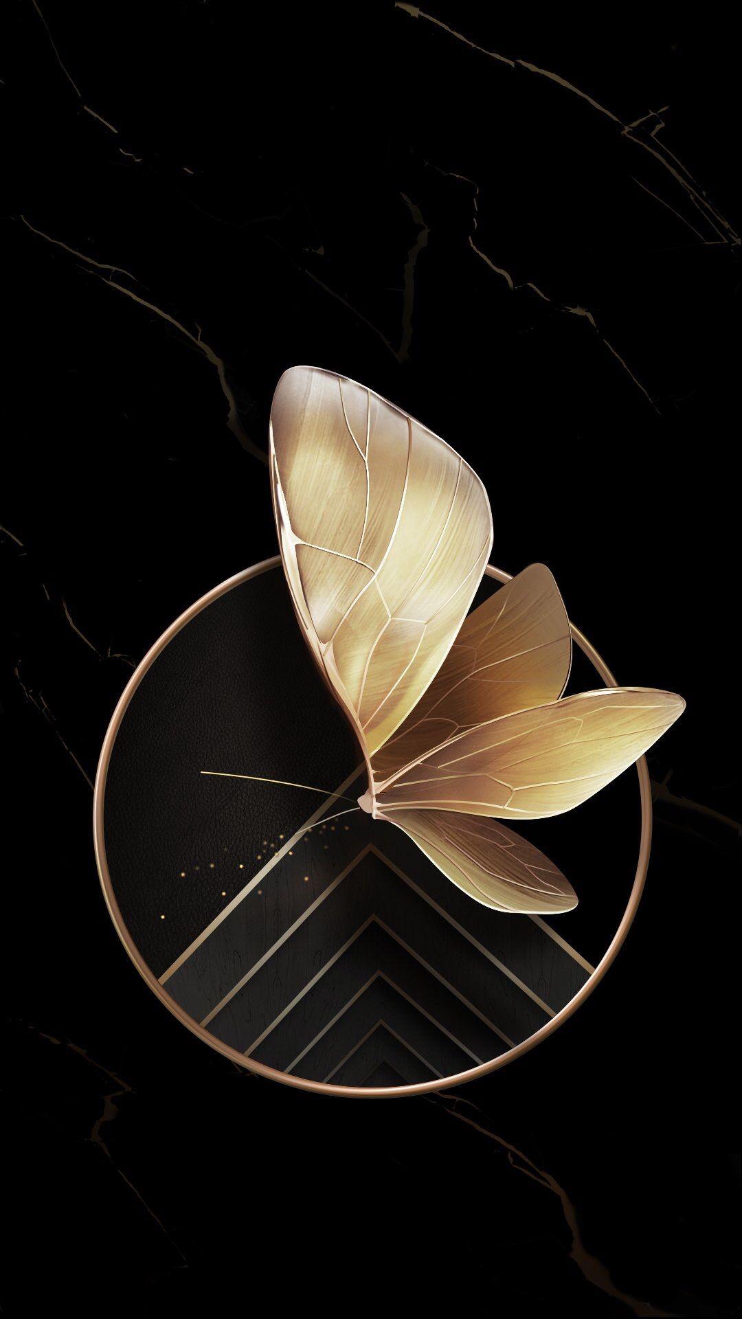 1080x1920 Gold Black Wallpaper Butterfly