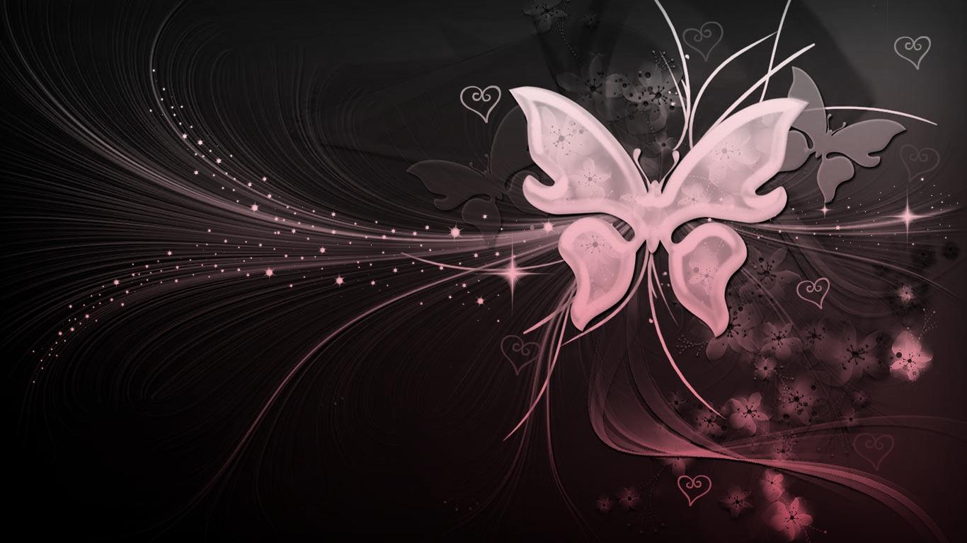 1366x768 Wallpaper Butterfly Pink Background White