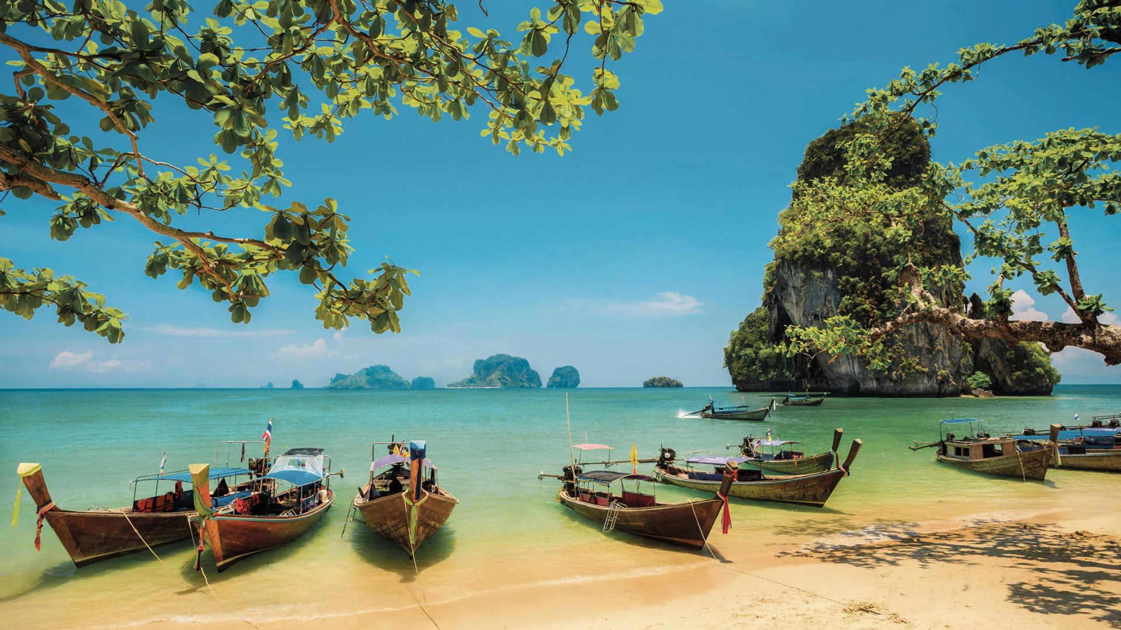 3840x2160 Krabi Thailand Railay Beach Tropical Beach With Limestone Rock Desktop HD Wallpaper For Mobile Phones Tablet And Pc 3840x2160 :