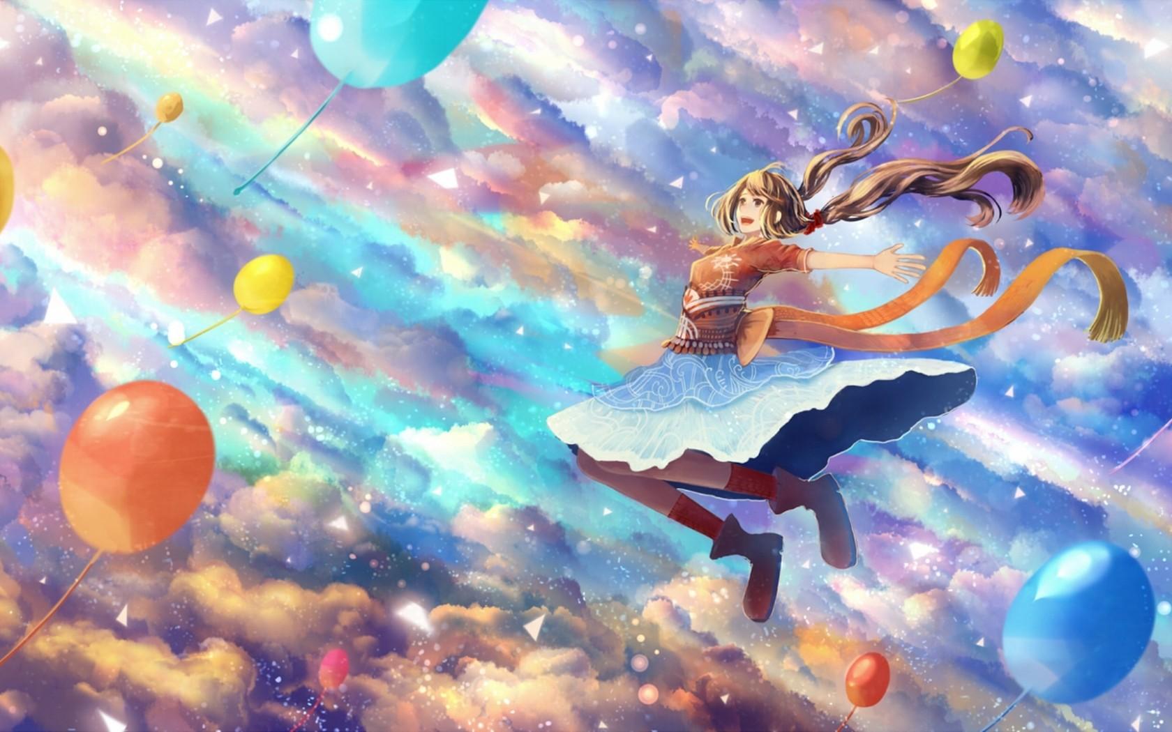 1680x1050 Rainbow Anime Girl Wallpaper