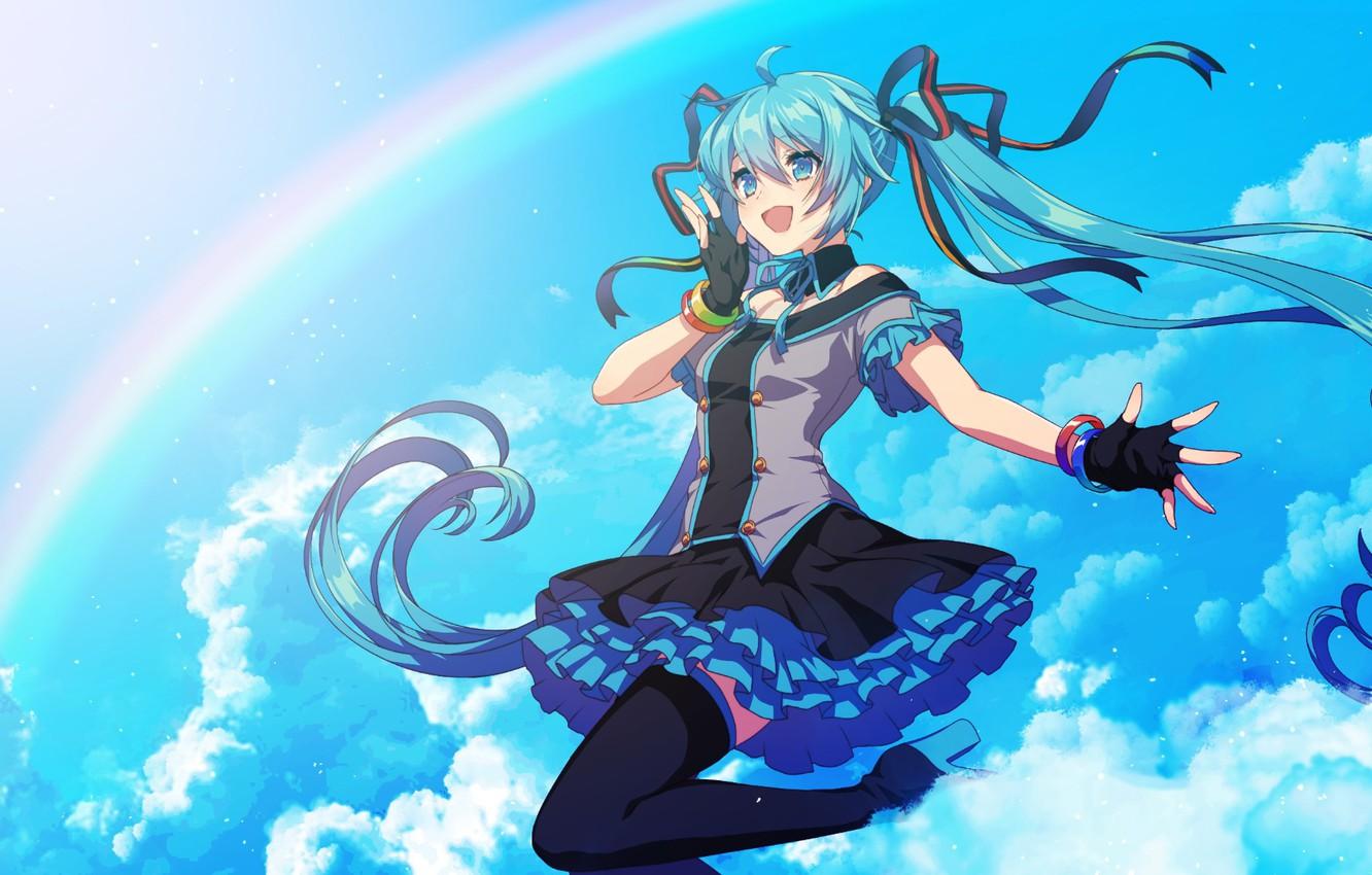 1332x850 Wallpaper Clouds, Girl, Rainbow, Art, Hatsune Miku, Vocaloid, Vocaloid, Hatsune Miku, matsuda toki image for desktop, section прочее