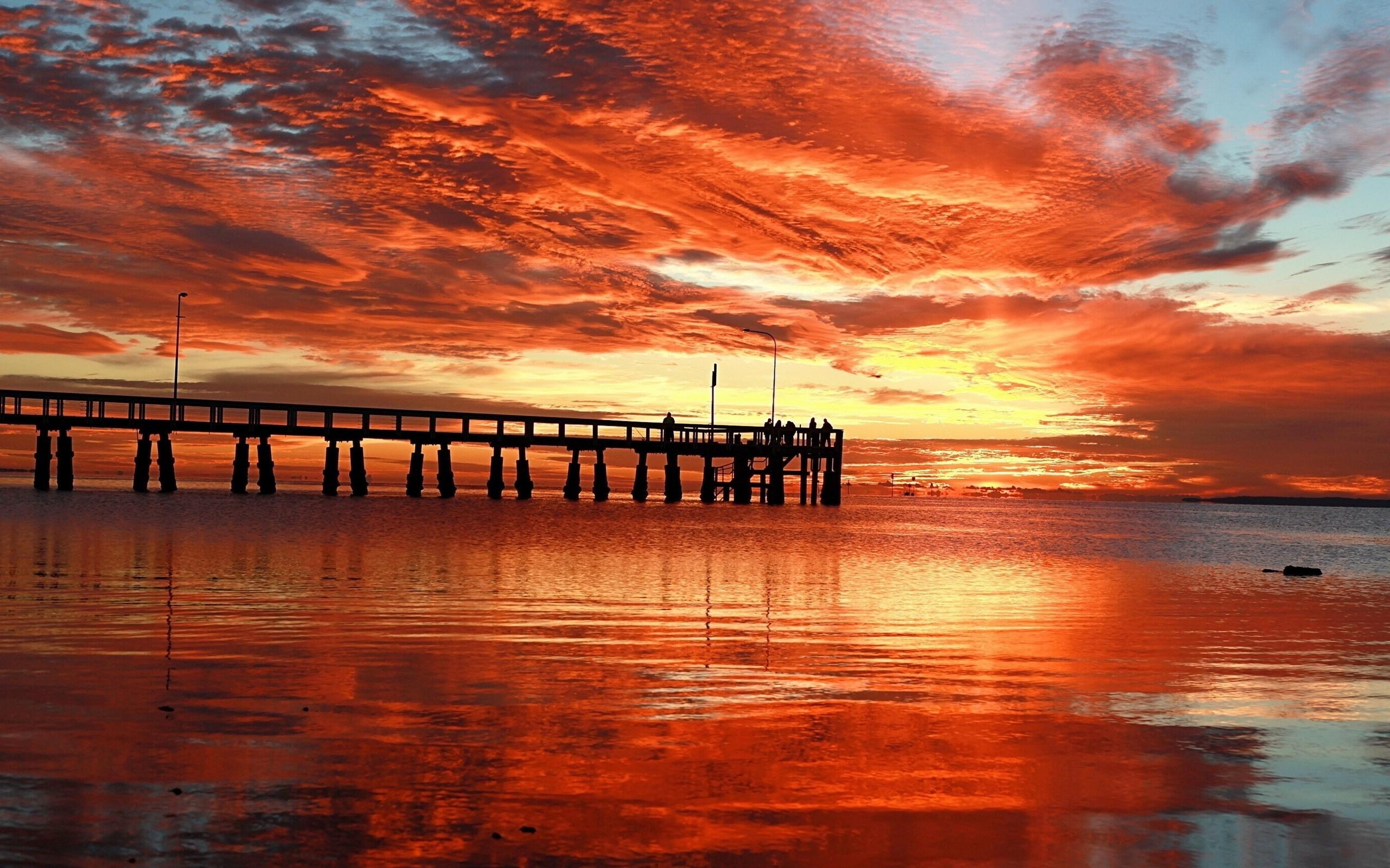 2560x1600 Fire Red Sunset Ocean Pier wallpaper. Fire Red Sunset Ocean Pier