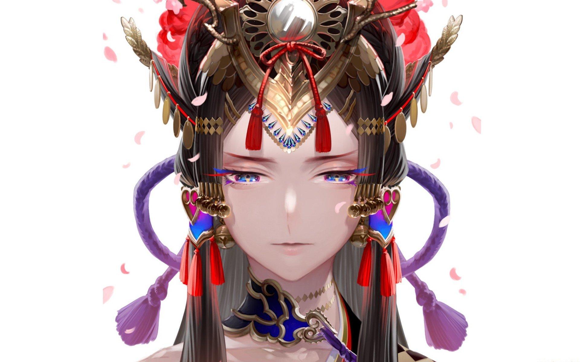 1920x1200 Girl anime petals rainbow eyes wallpaperx1200