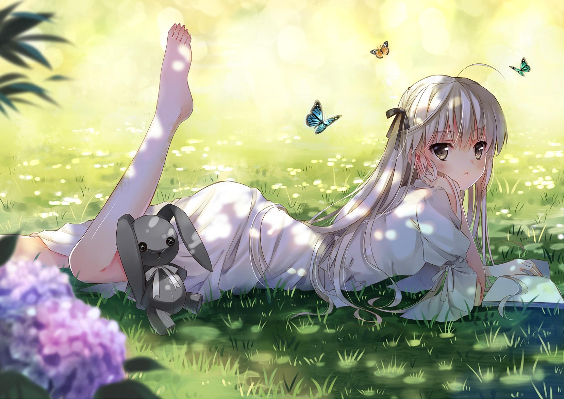 1919x1357 barefoot legs anime anime girls yosuga no sora butterfly stuffed animal wallpaper