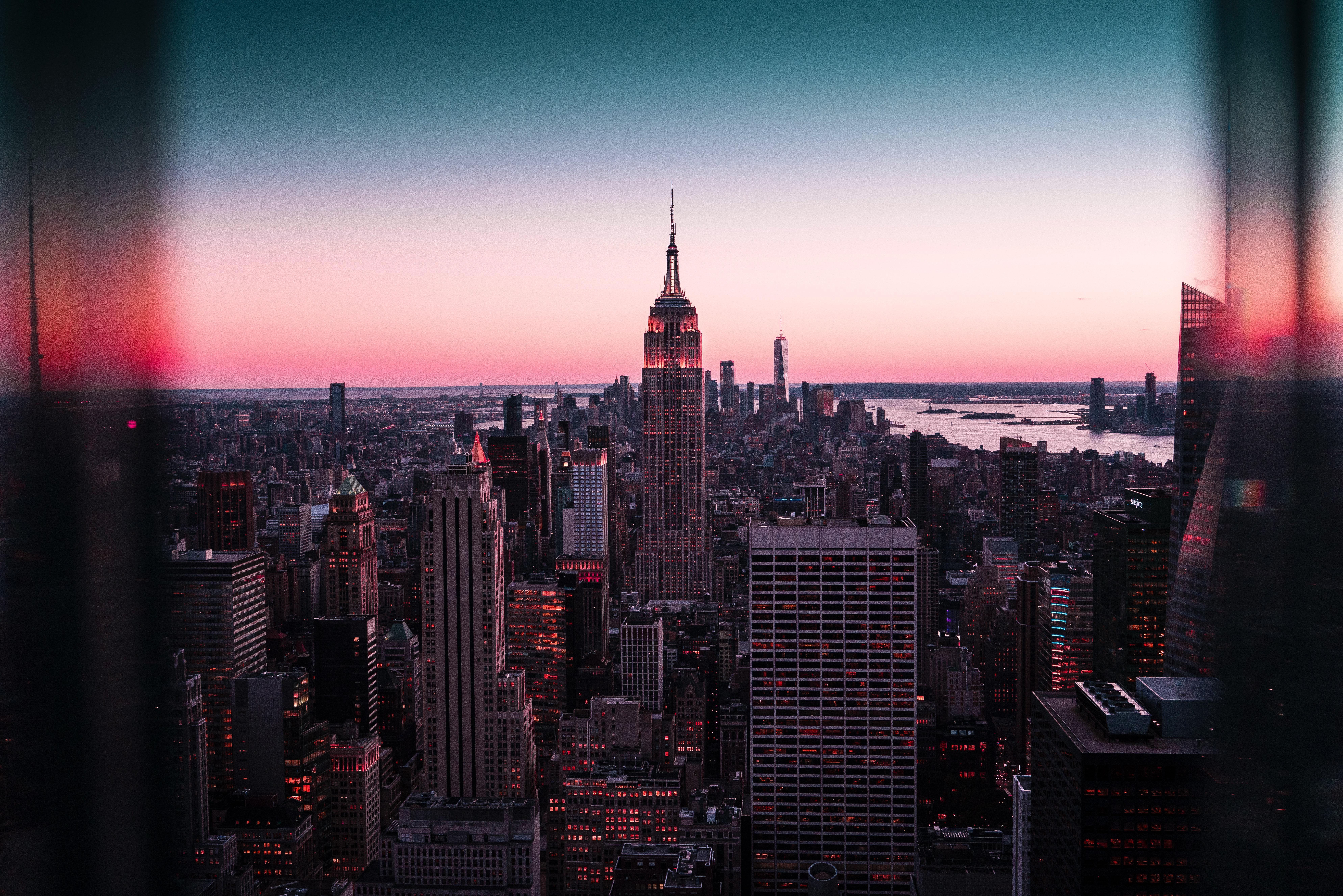 7952x5304 Empire State Building Wallpaper 4K, New York City, Cityscape, Sunset, City lights, World