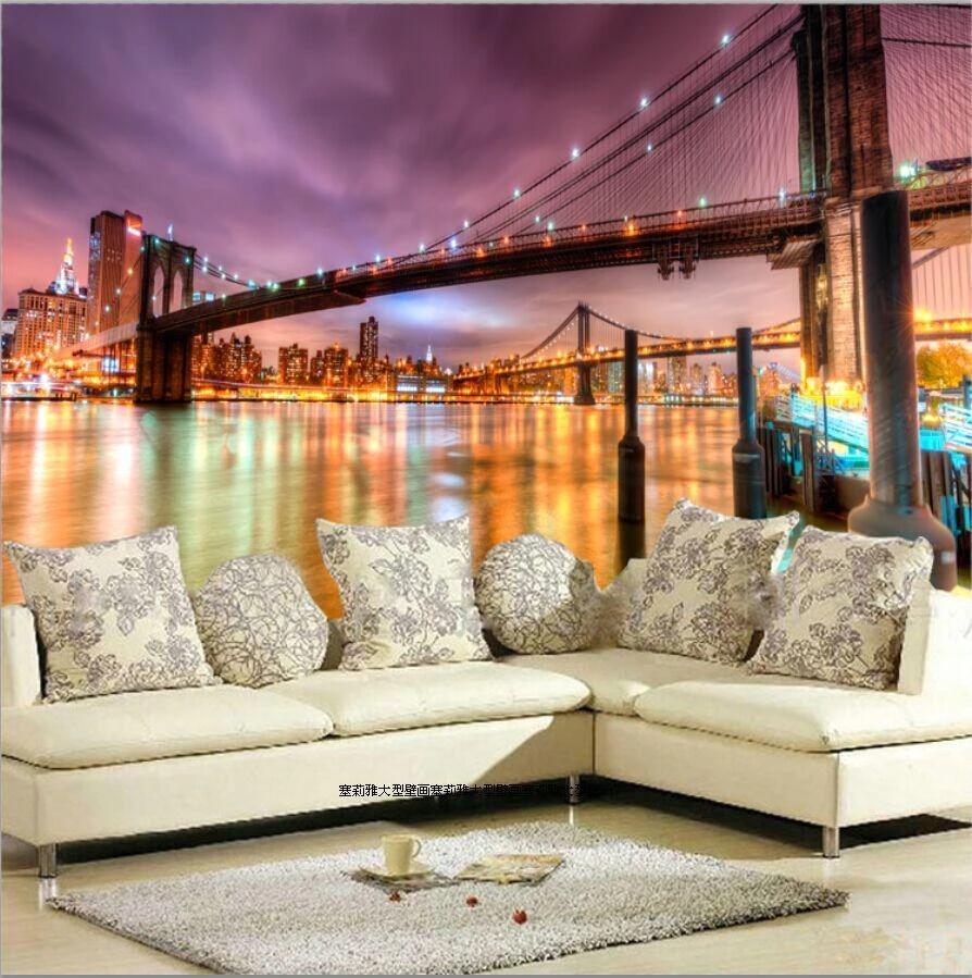 894x899 Night New York City Bridge Building 8D Papel Murals 3D Photo Mural Wallpaper for Living Room TV Background 3D Wall Murals Fresco. Wallpaper