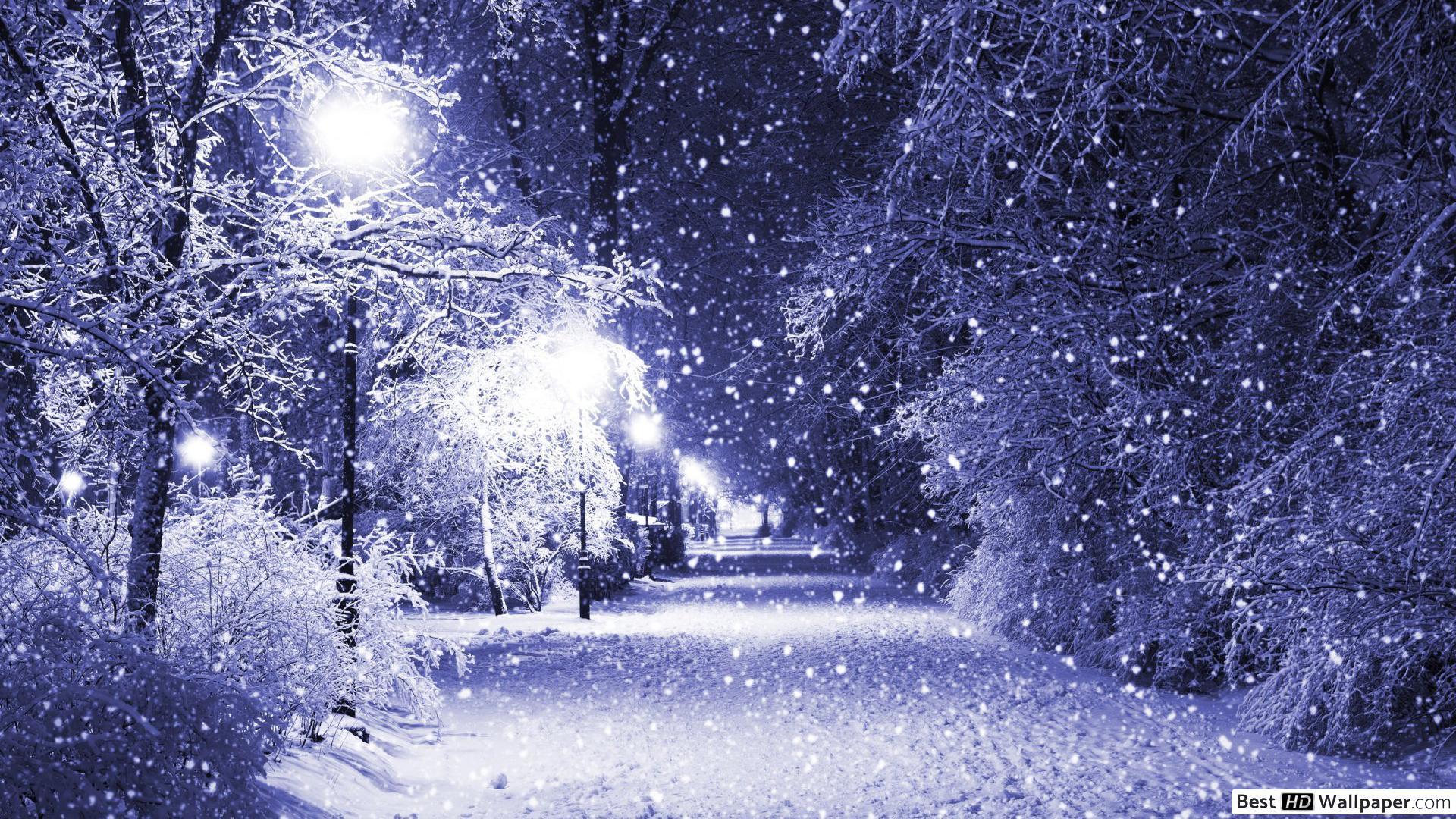 1920x1080 Snowfall at winter night HD wallpaper download