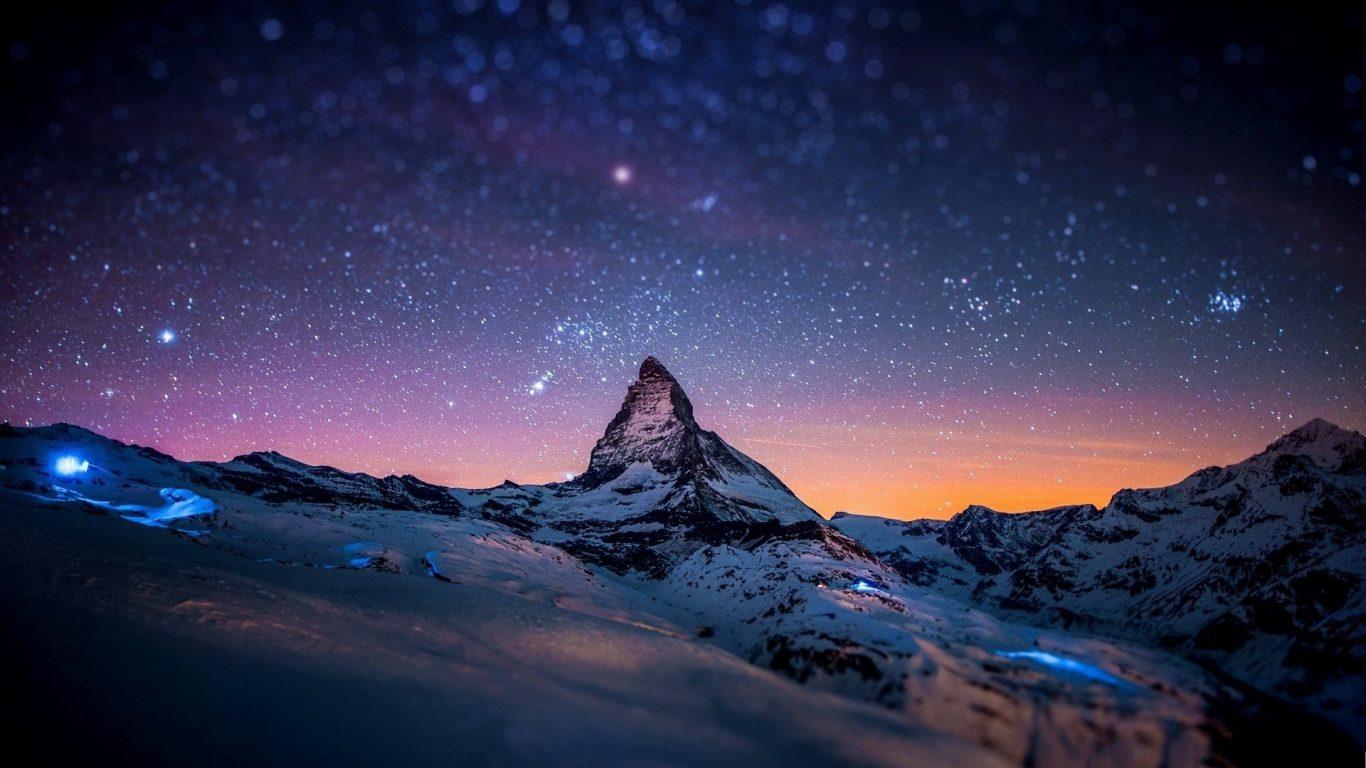1366x768 Snowy Winter Night Mountains With Snow HD Wallpaper For Deskx1080 :