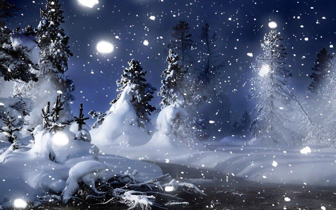 1130x706 Cold winter night time over Forest