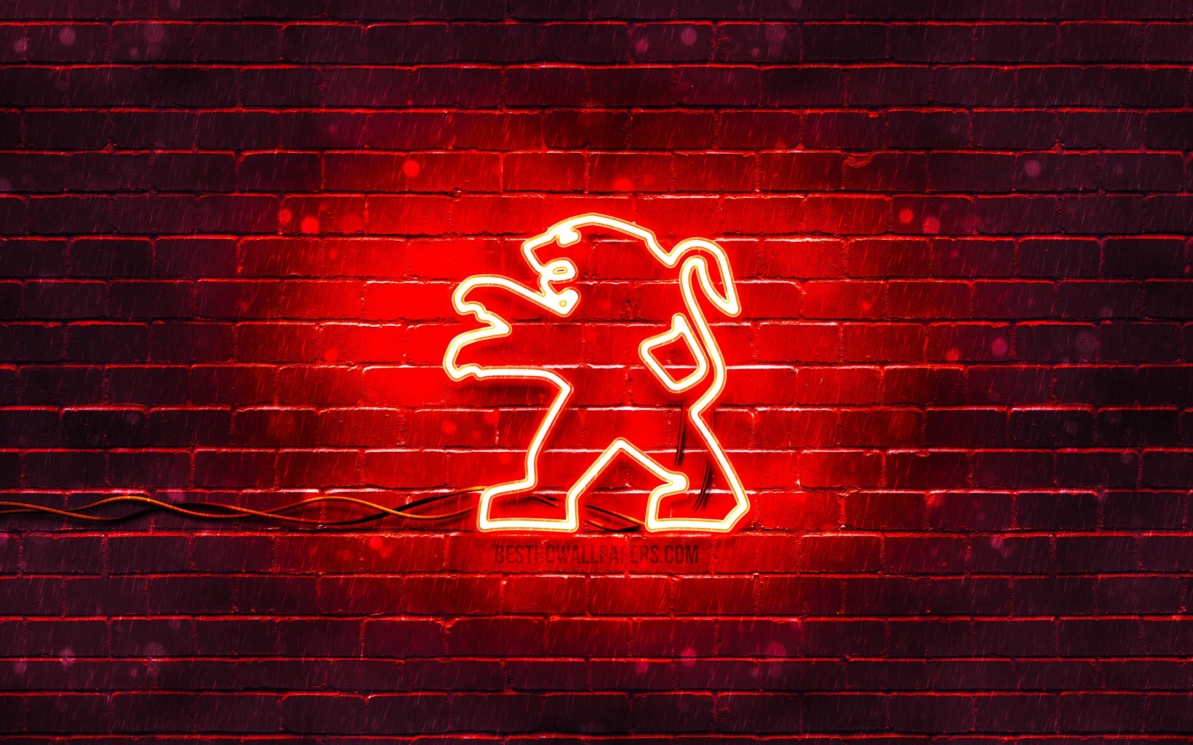 3840x2400 Download wallpaper Peugeot red logo, 4k, red brickwall, Peugeot logo, cars brands, Peugeot neon logo, Peugeot for desktop with resolution 3840x2400. High Quality HD picture wallpaper