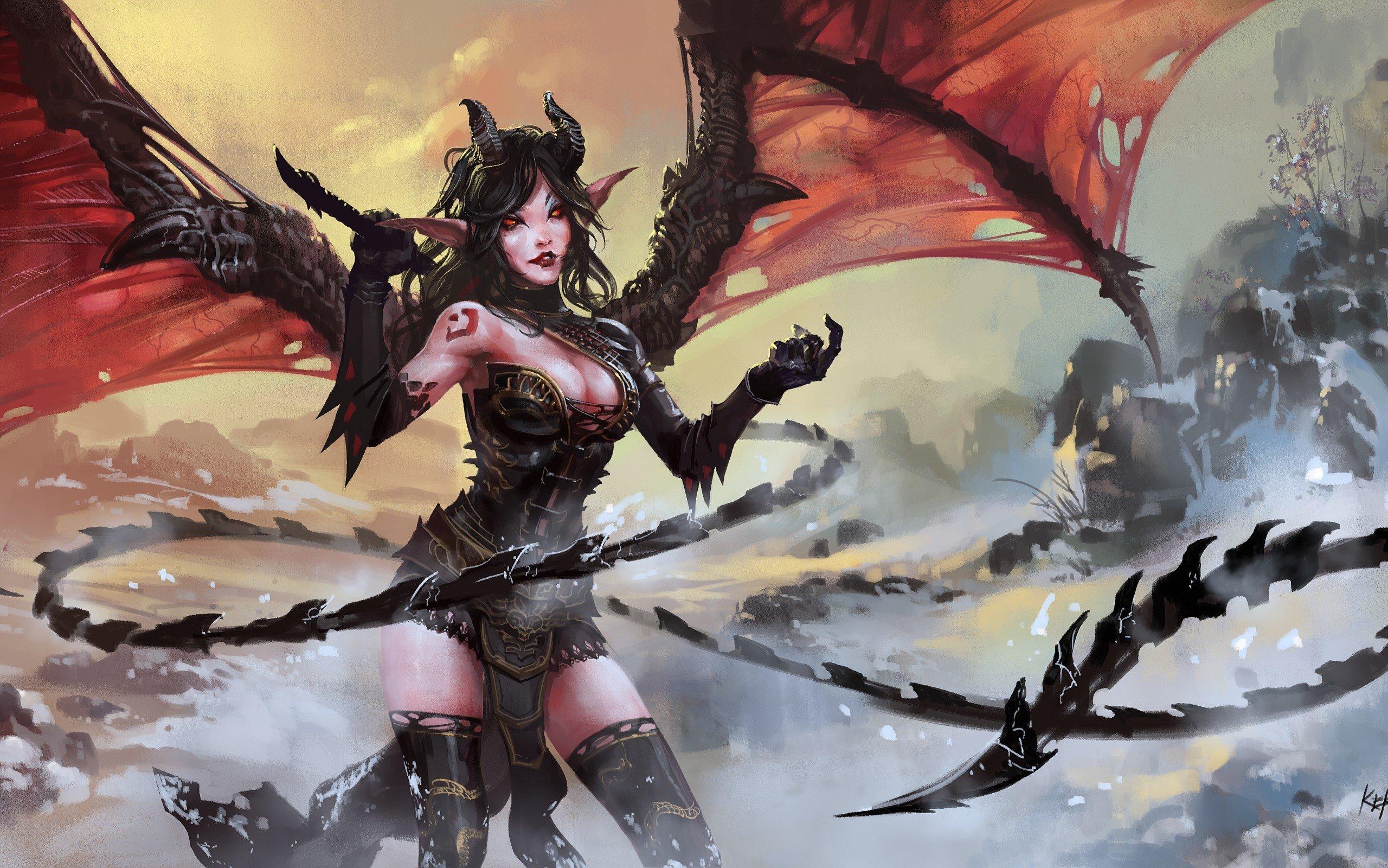 2560x1600 px Dark Devil fantasy girl High Quality Wallpaper, High Definition Wallpaper