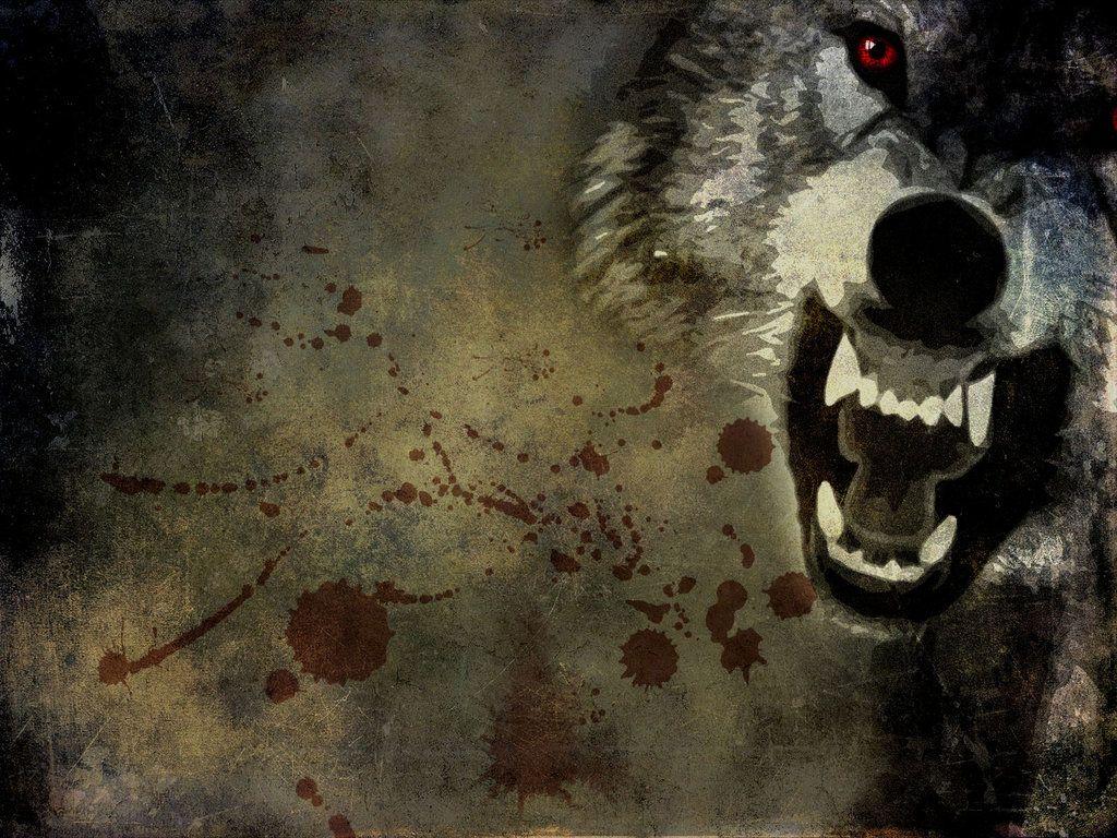 1024x768 Evil wolf face