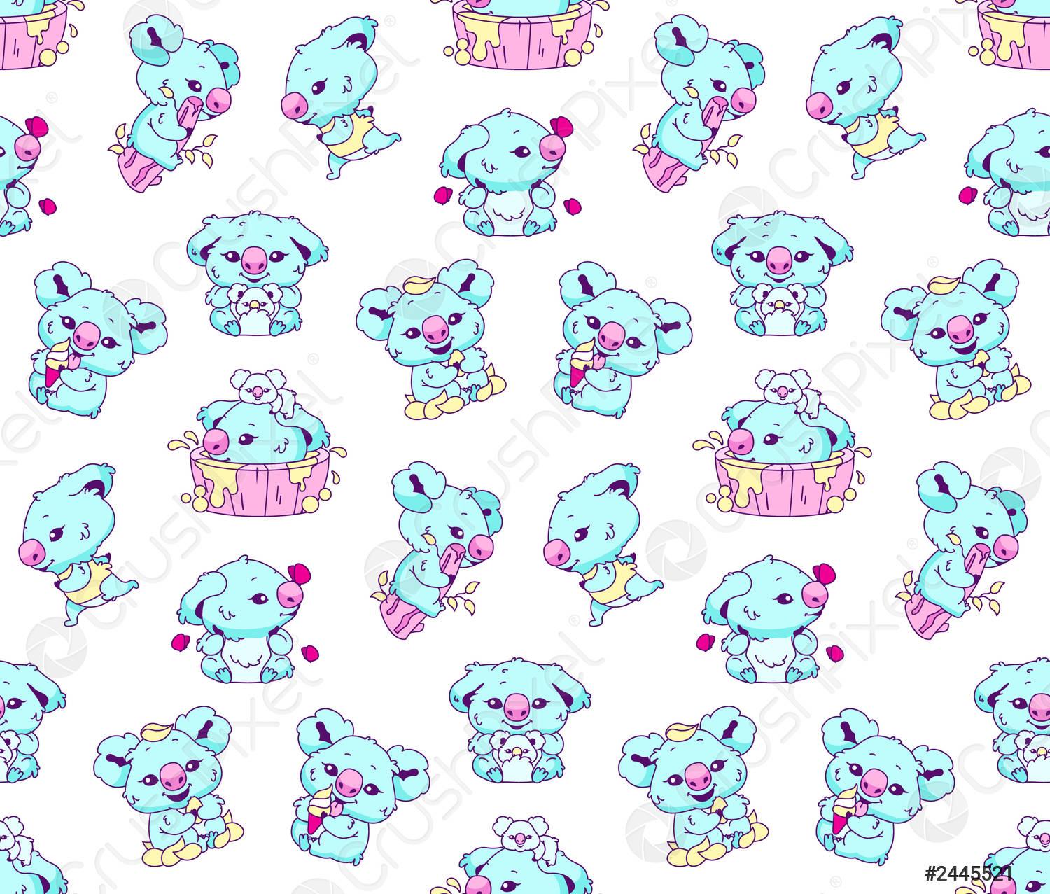 1500x1277 Cute koala kawaii color vector seamless pattern Adorable and funny