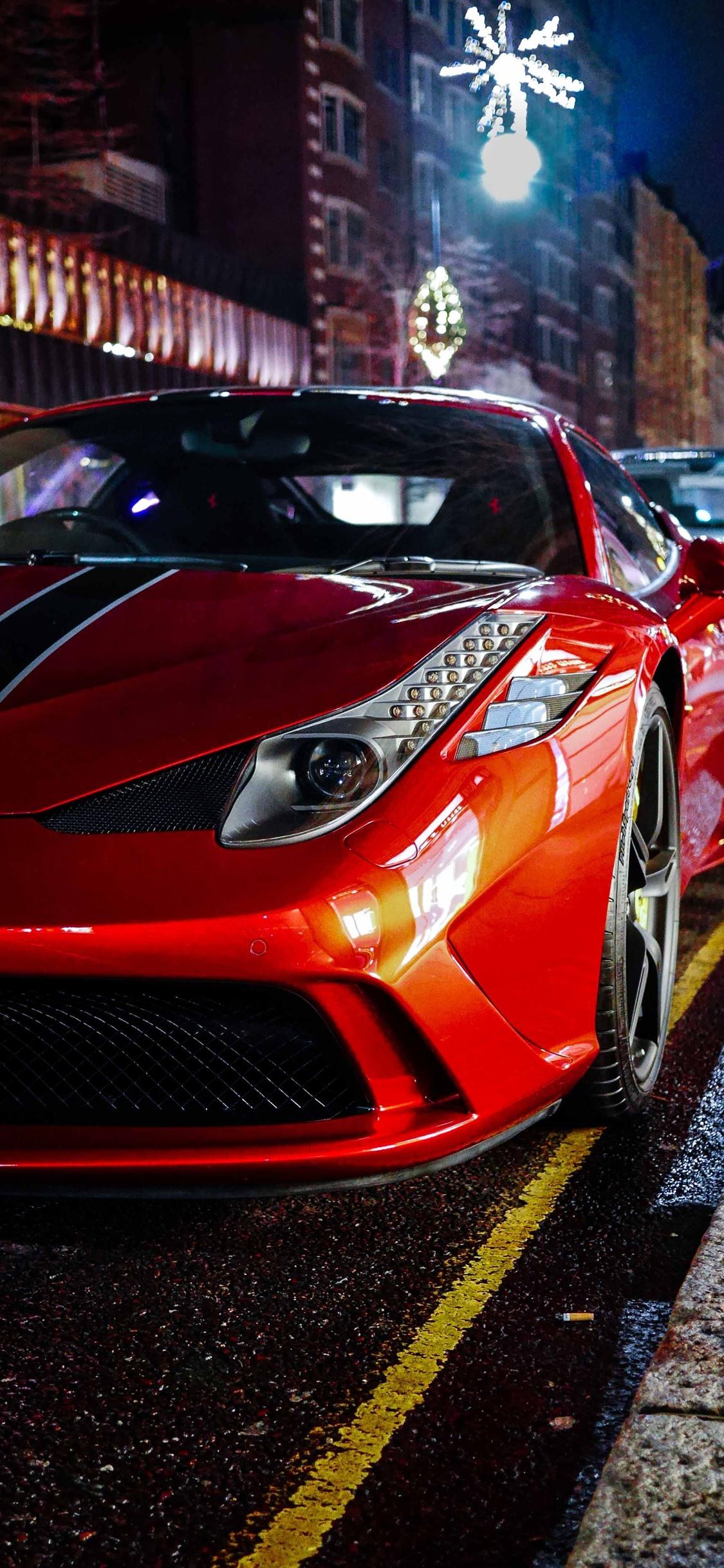 1125x2436 Wallpaper Red Ferrari supercar, night 2880x1800 HD Picture, Image
