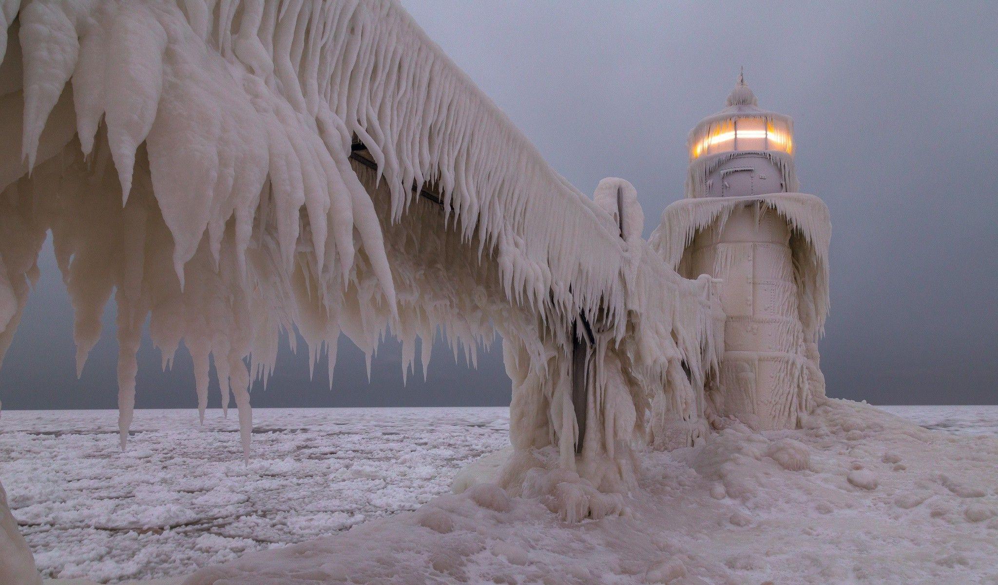 2048x1201 Download HD Wallpaper Of 260826 Landscape, Lighthouse, Ice Storm, Ice. Free Download High Quality And Widescreen Resolutions De. Landscape, Background, Ice Storm