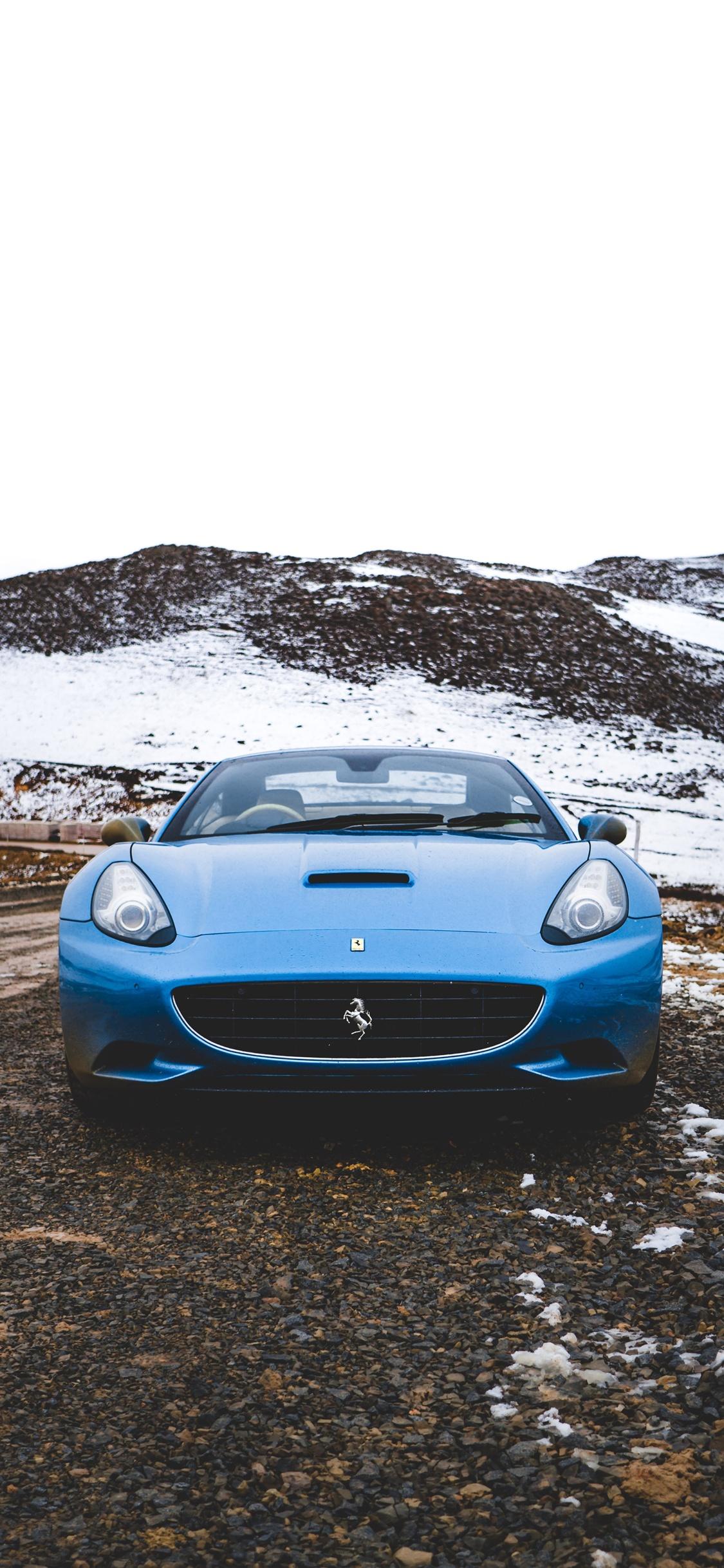 1125x2436 Ferrari blue sport car front view iPhone XS Max, X 3GS wallpaper download
