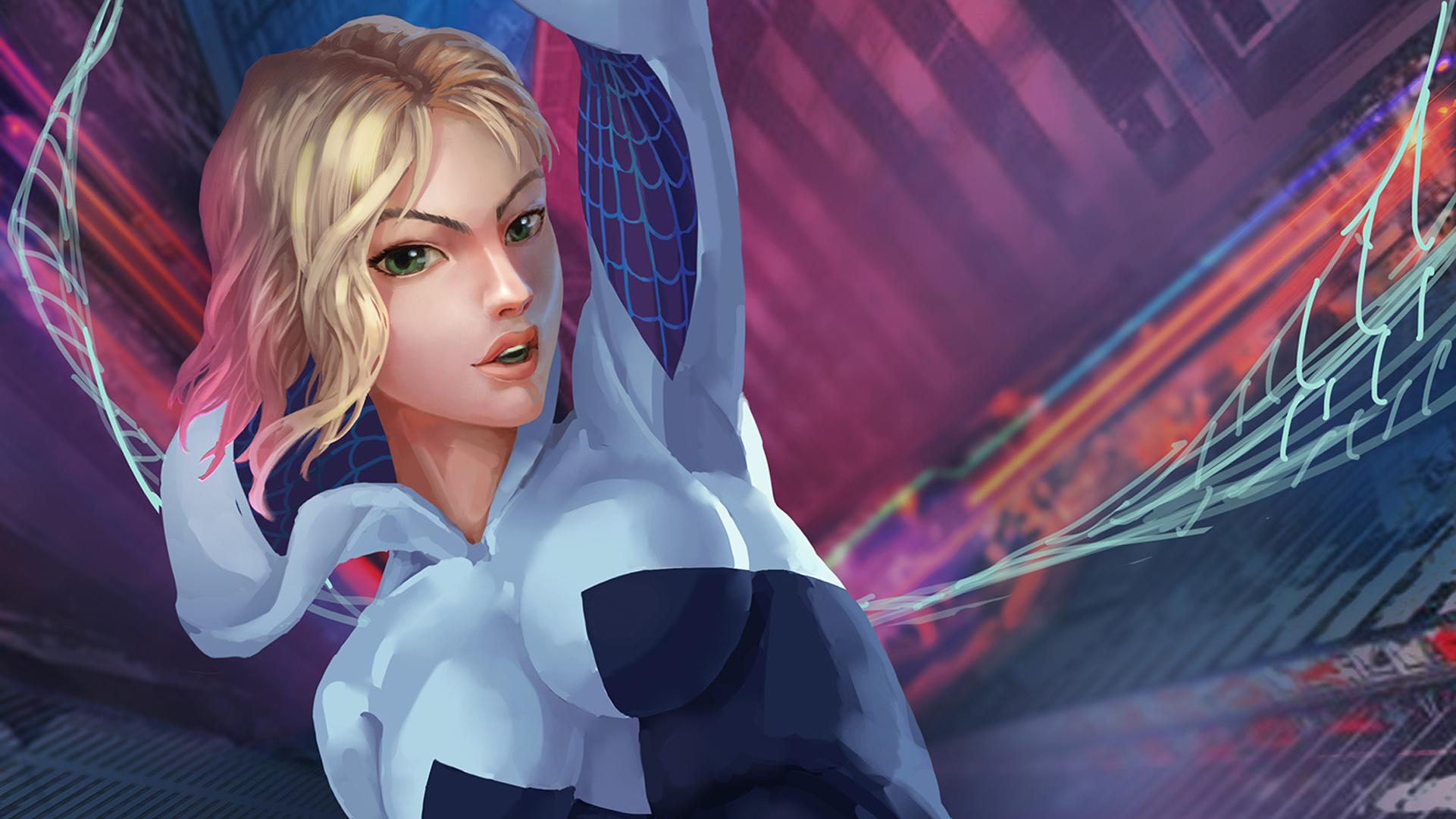 1921x1080 Spider Gwen Into The Spider Verse Art, HD Superheroes, 4k Wallpaper, Image, Background, Photo and Picture