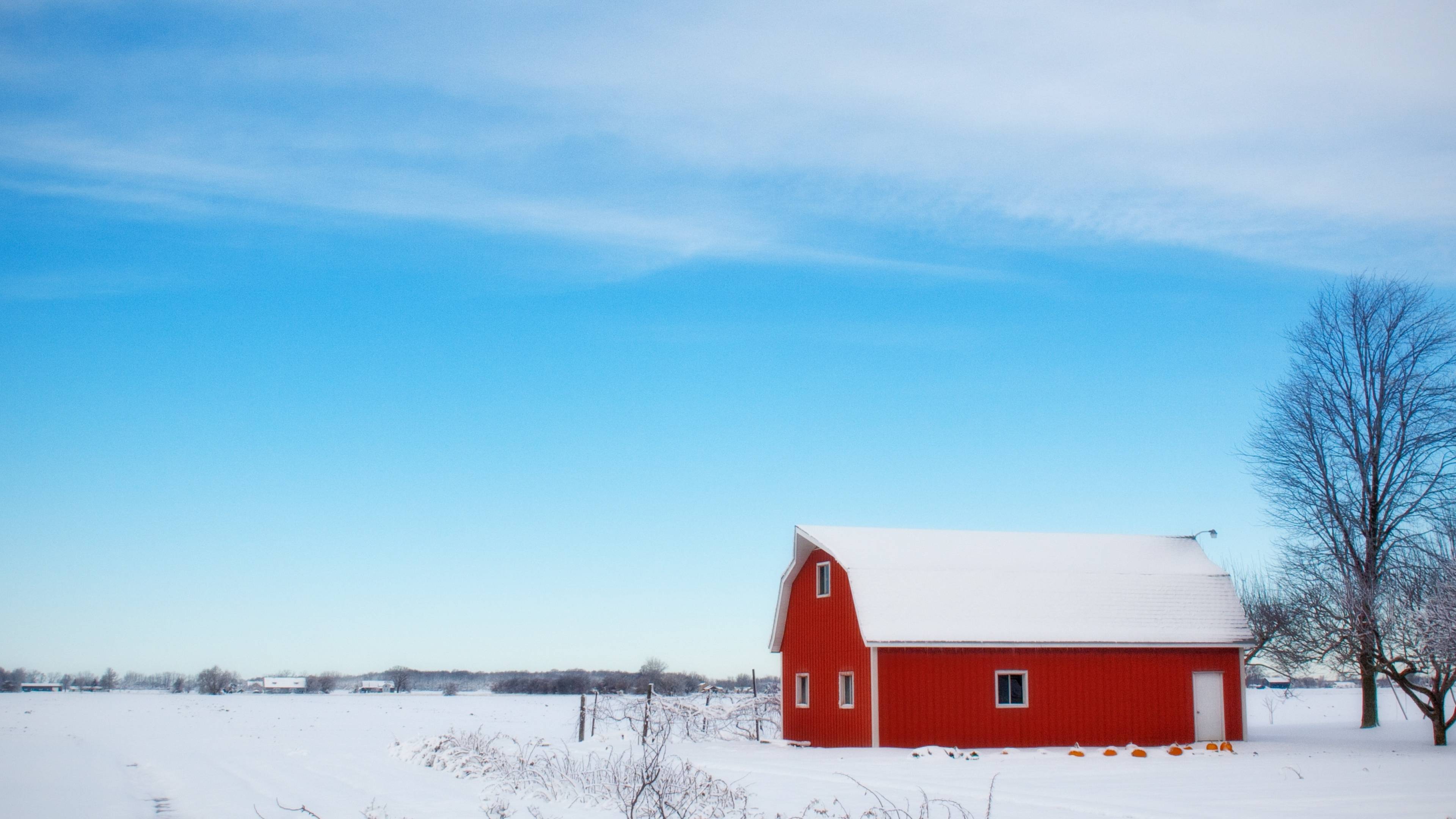 3840x2160 barn, winter, sky 4K Wallpaper, HD Nature 4K Wallpaper