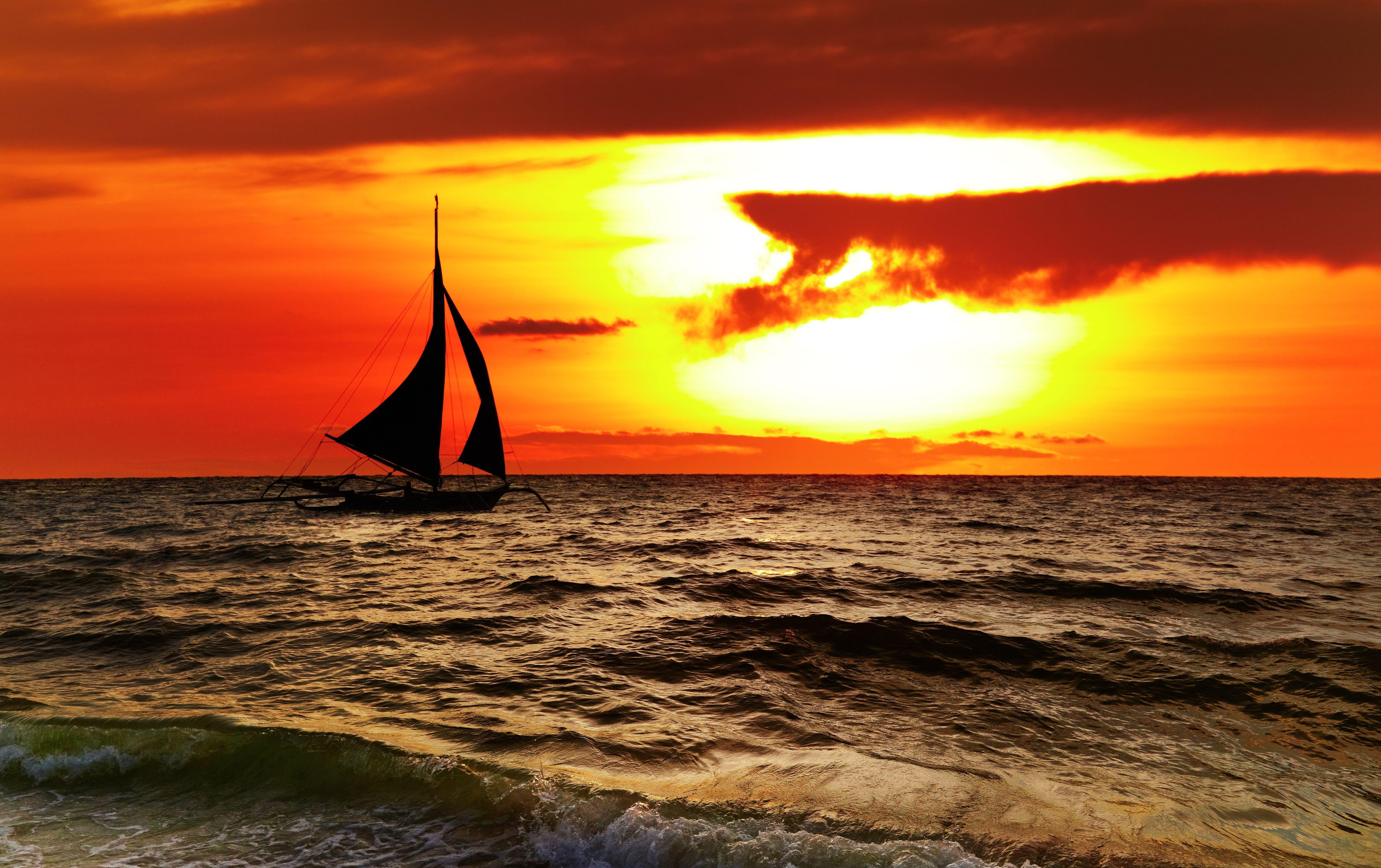 5000x3142 Wallpaper Sunset, Sailboat, Twilight, Silhouette, 4K, Nature