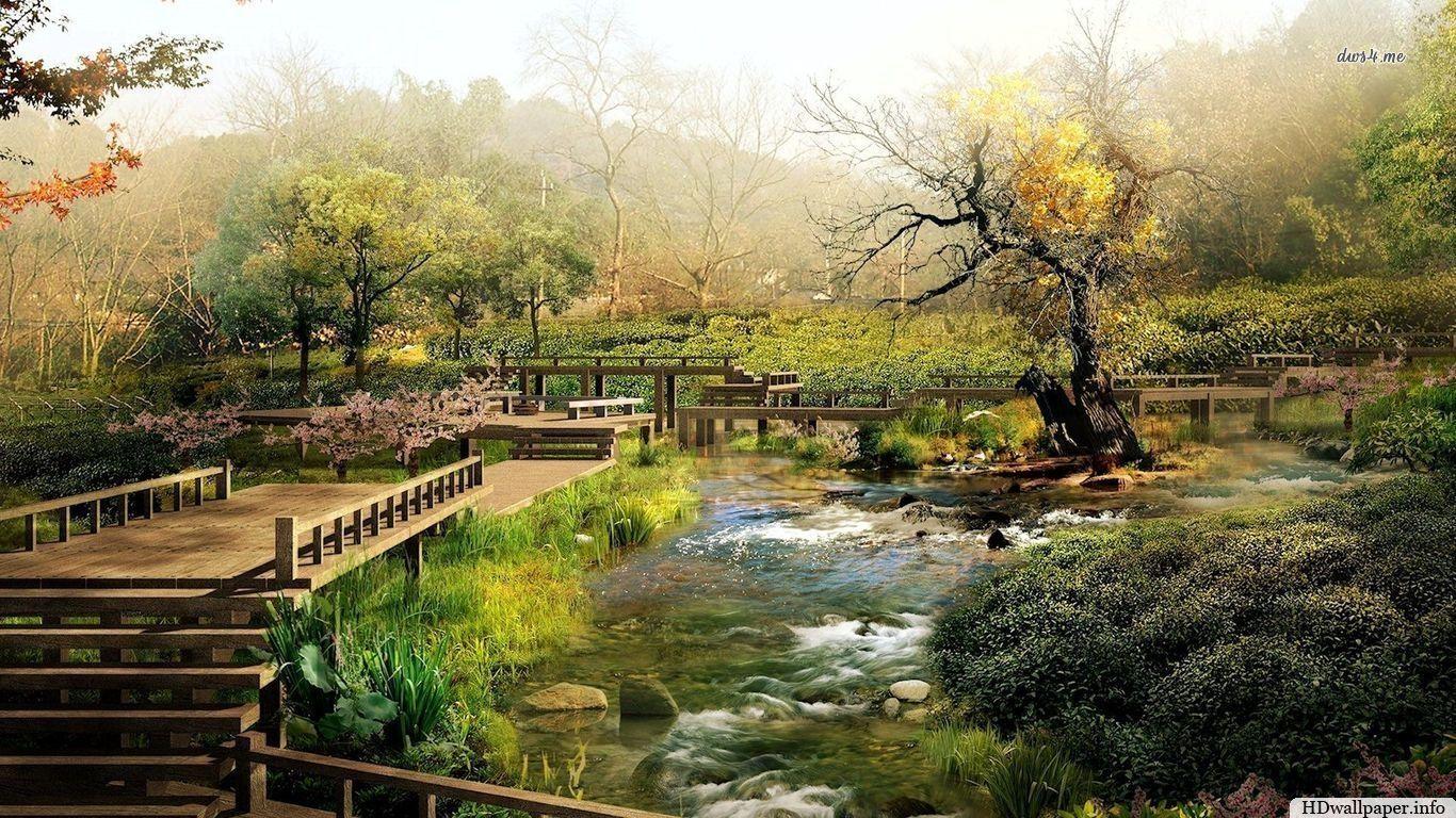 1366x768 Japanese Garden Background HD Wallpaper