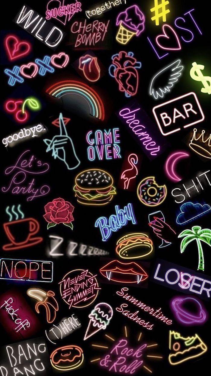 700x1244 90s inspired, neon signs, on a black background, background for girls. Neon wallpaper, Instagram wallpaper, Wallpaper iphone cute