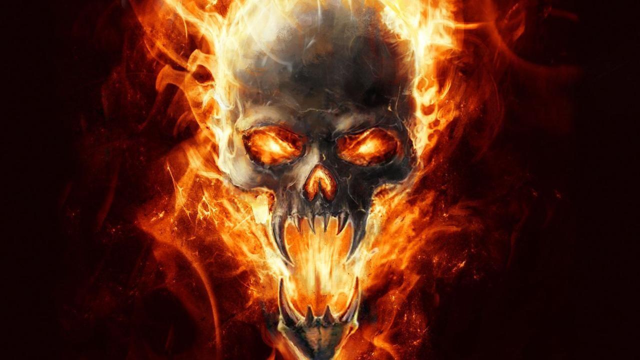 1280x720 flaming skull HD wallpaper, background