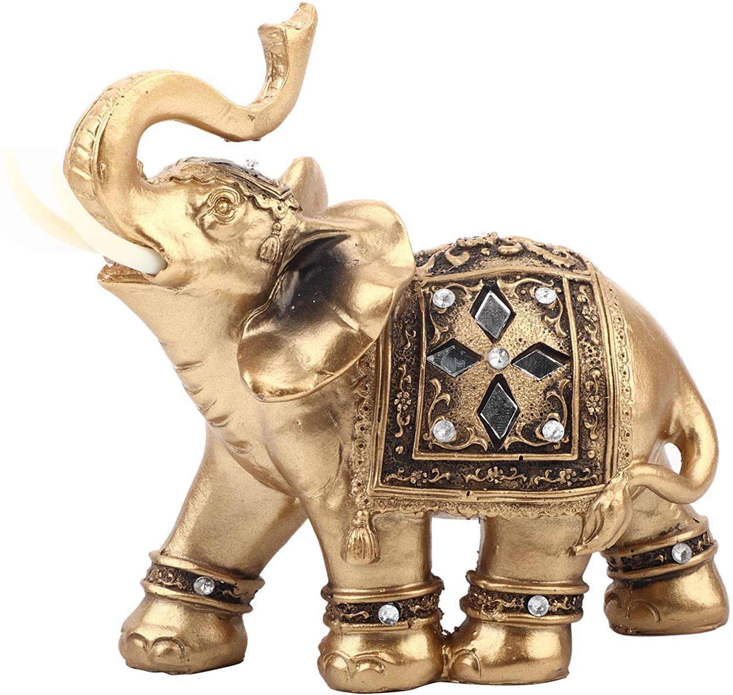 1500x1423 Golden Elephant Resin Statue, Elegant Facing Upwards Elephant Figurine with Trunk Collectible Lucky Wealth Home Decor (2#) : Home & Kitchen