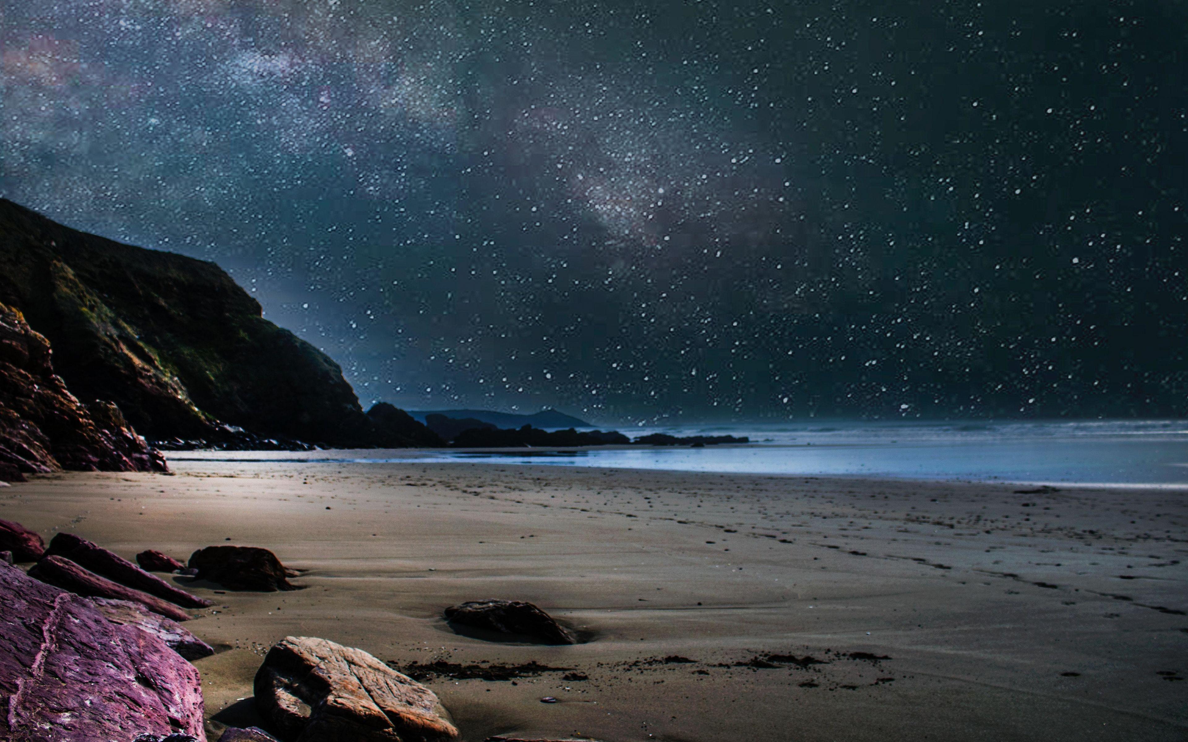3840x2400 Night At Beach 4k Wallpaper
