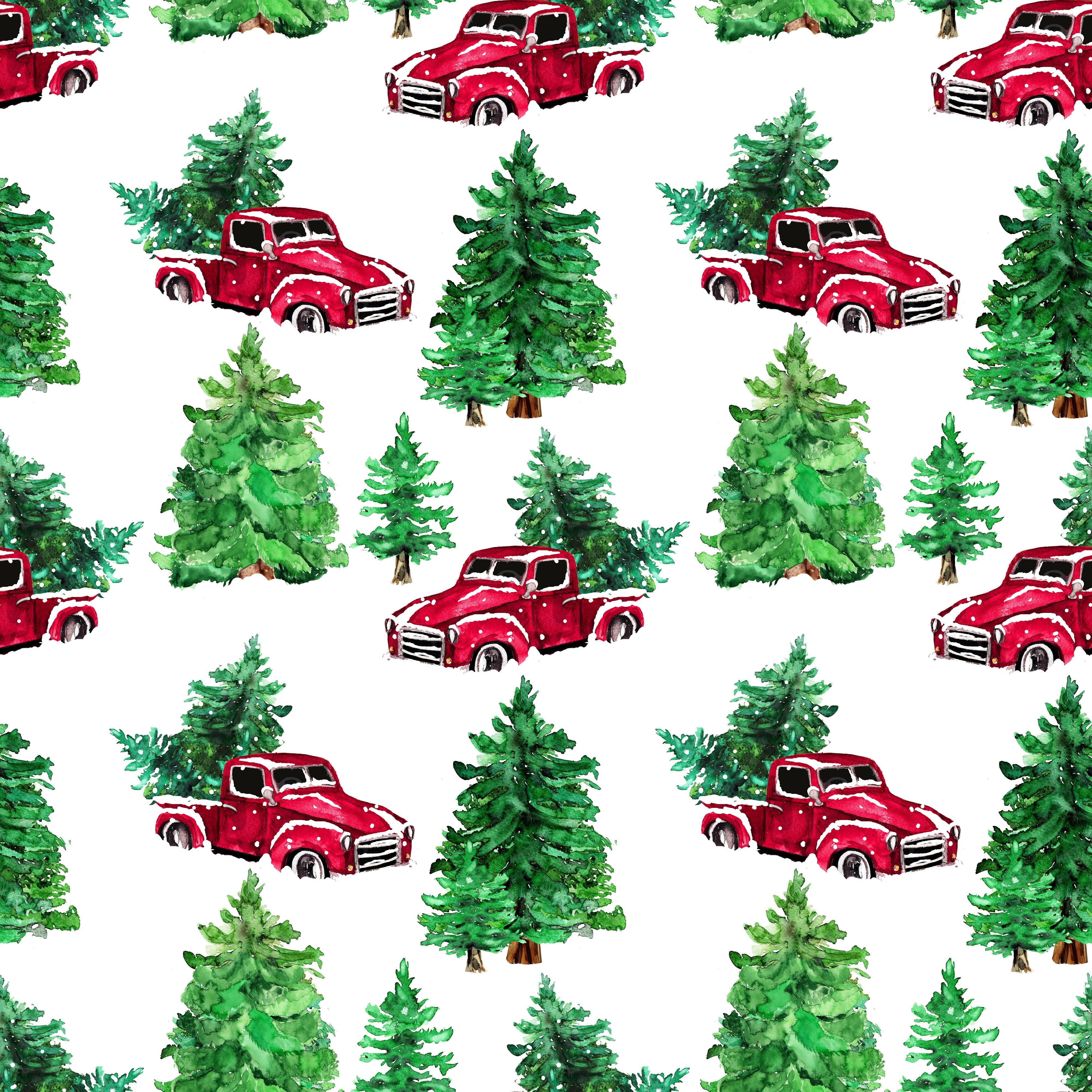 4000x4000 Christmas Fabric, Christmas Truck and Christmas Tree Fabric, 3975