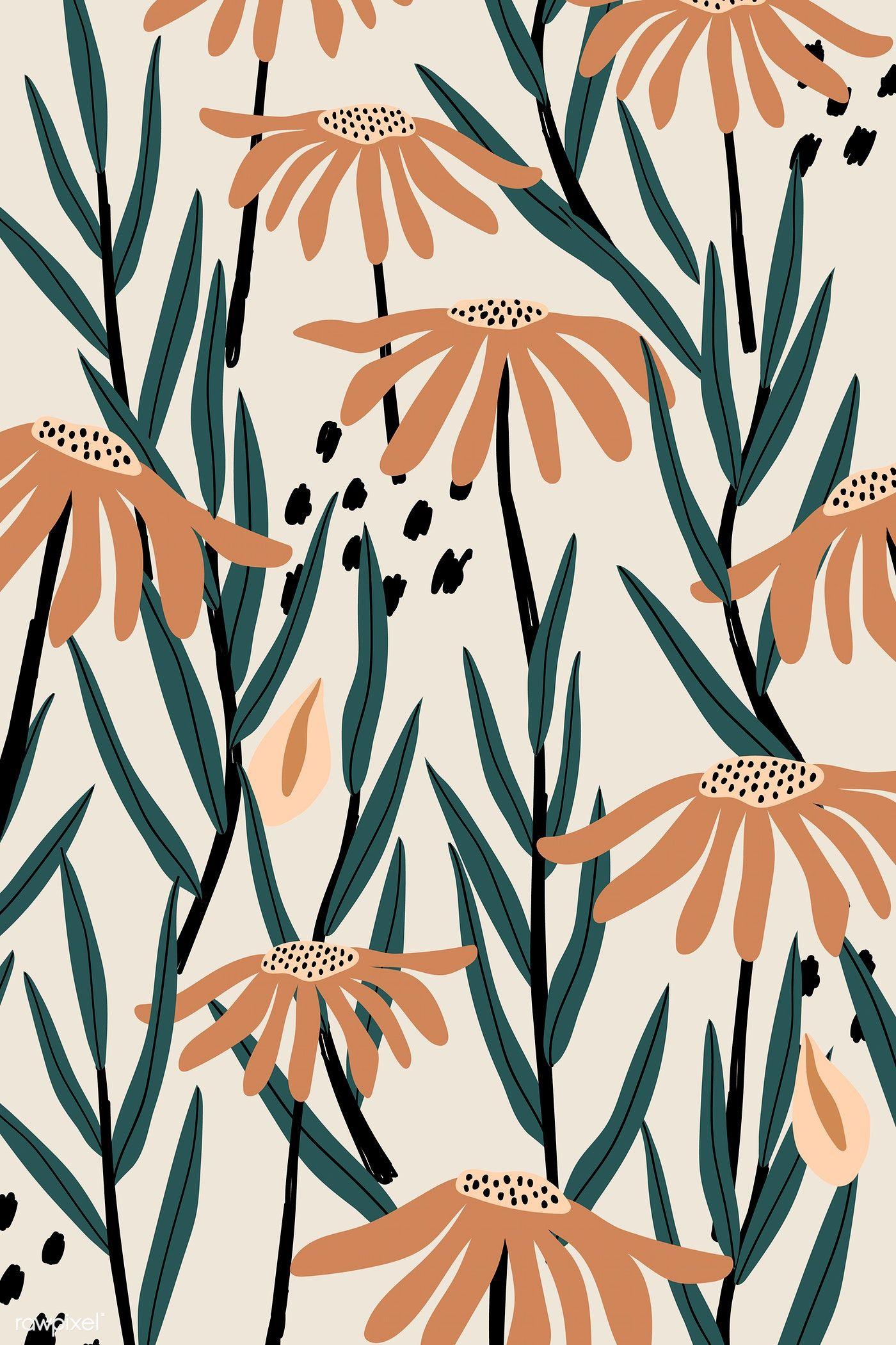 1400x2100 Download premium illustration of Brown daisy patterned beige background. Modelo de arte, Patrones de papel tapiz, Dibujos botánicos