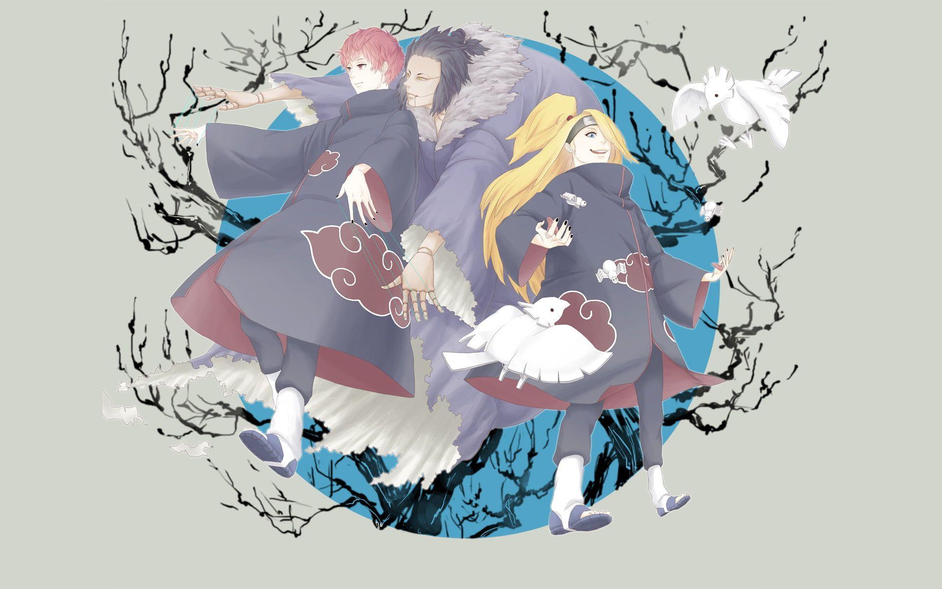 1920x1200 Naruto Akatsuki illustration #birds #naruto #ninja #Naruto #clay #cloaks # sasori #Deidara #puppet #Deidara red clouds #Sasori. Anime, Akatsuki, Naruto image