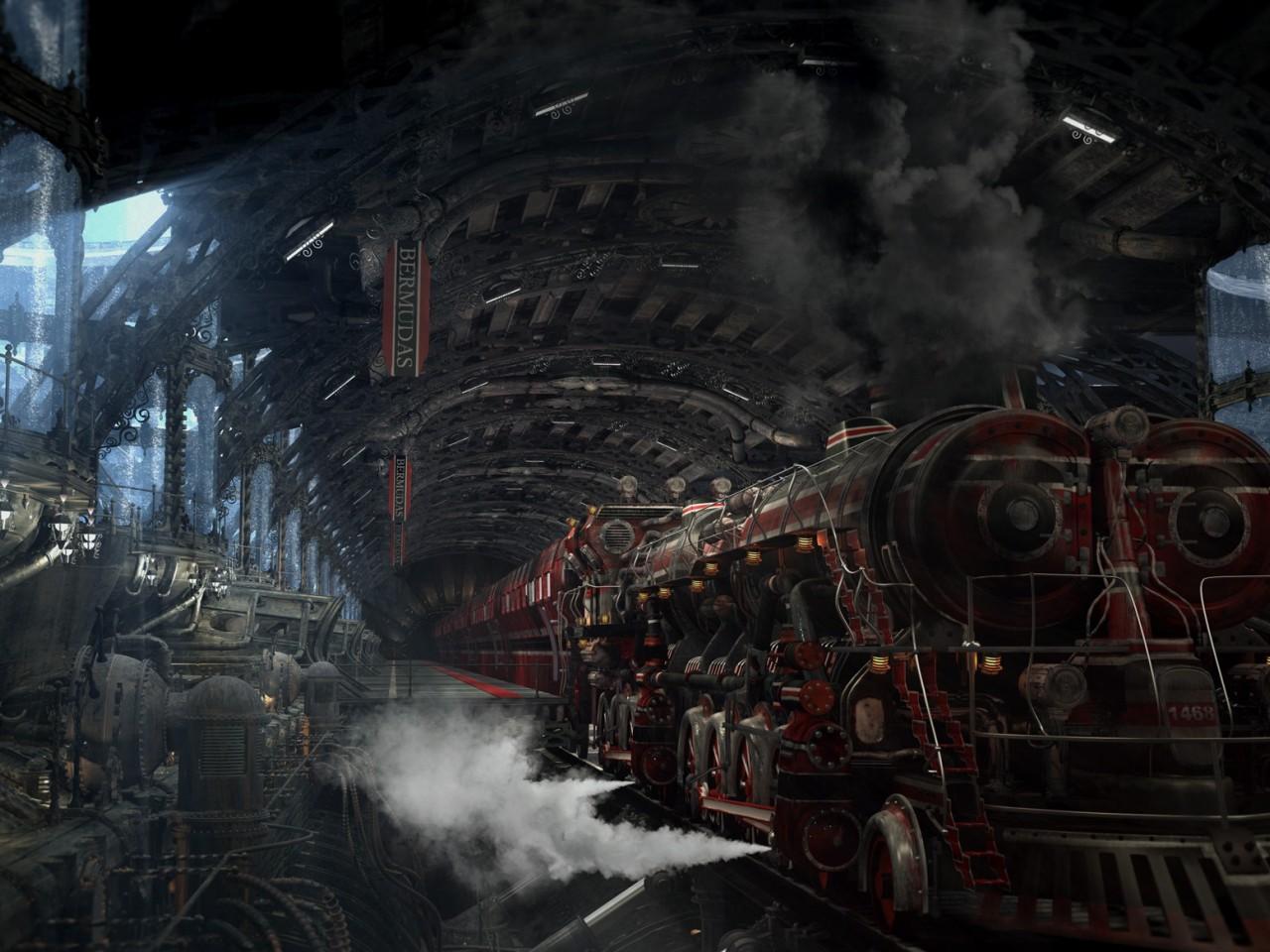 1280x960 3D Vray Rendering Result Picture, Free Download Victorian Steampunk Train Station HD Wallpaper