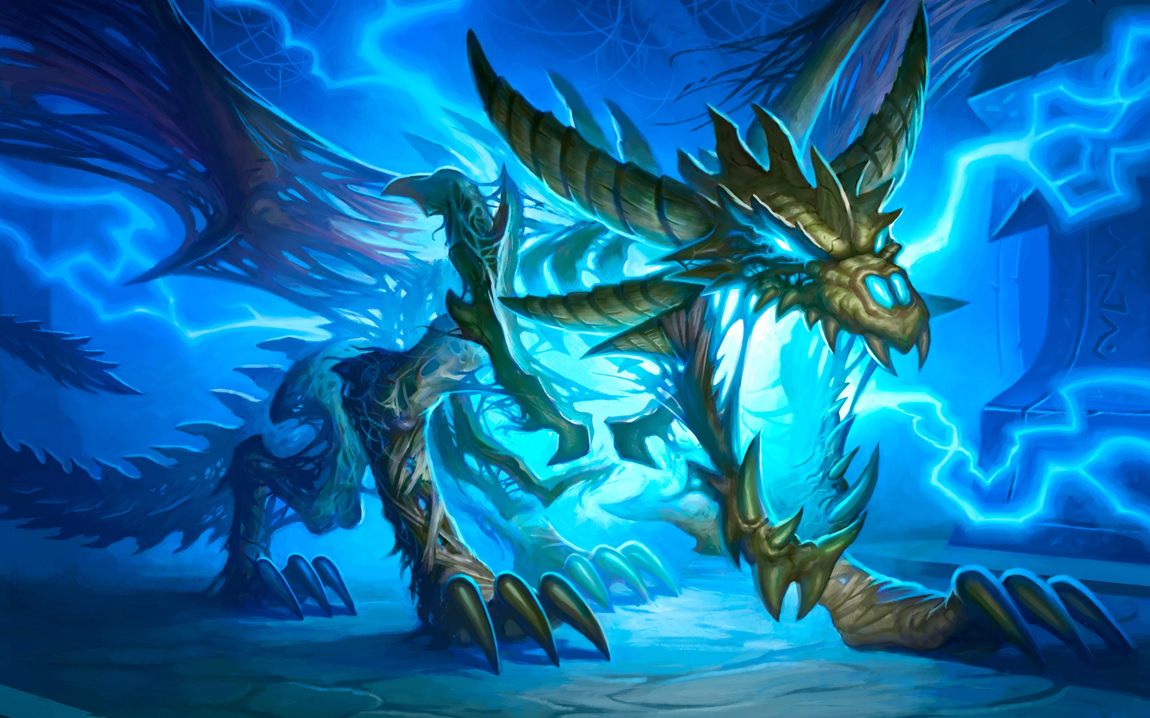 3840x2400 Download wallpaper dragon, 4k, art, blue lightning for desktop with resolution 3840x2400. High Quality HD picture wallpaper