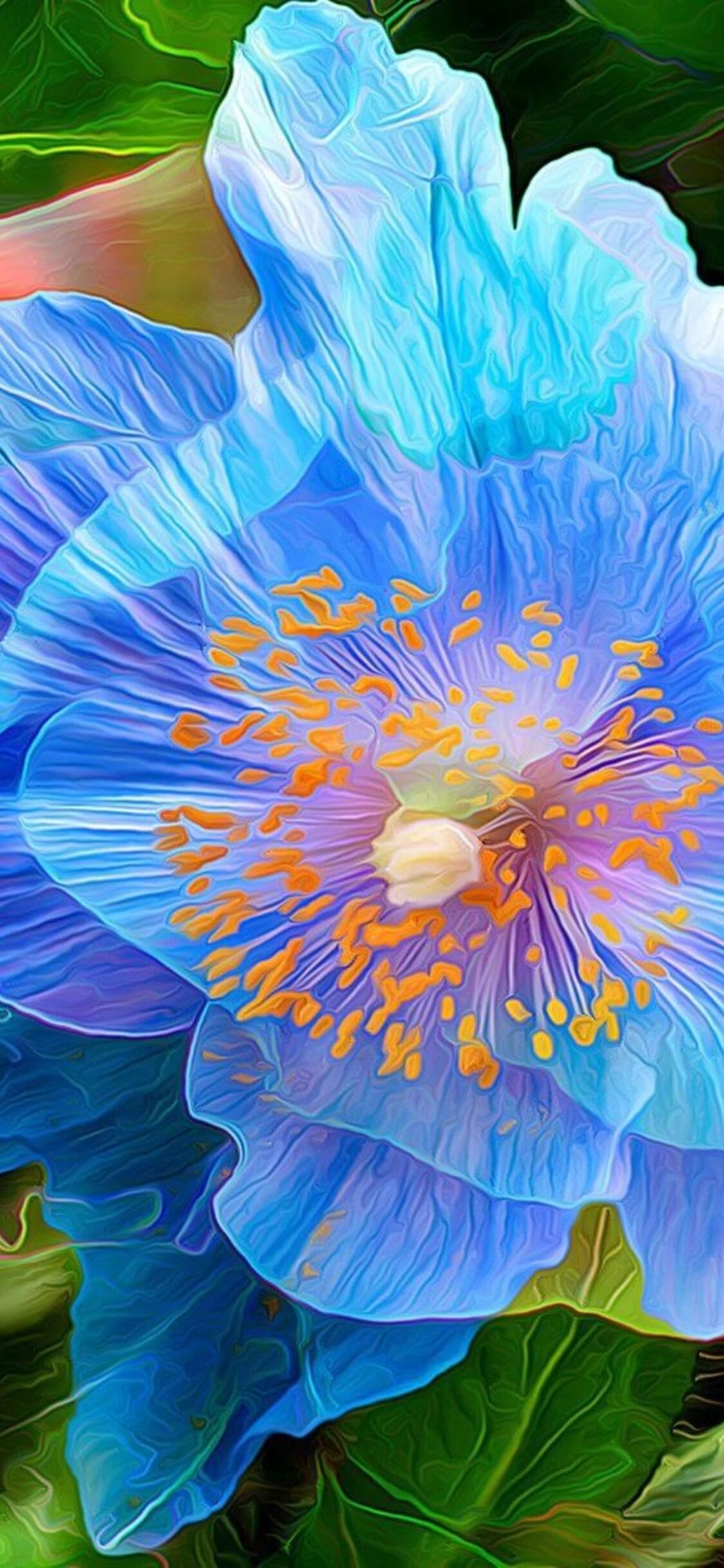 1125x2436 Blue Flower Painting iPhone XS, iPhone iPhone X HD 4k Wallpaper, Image, Background, Photo and Picture