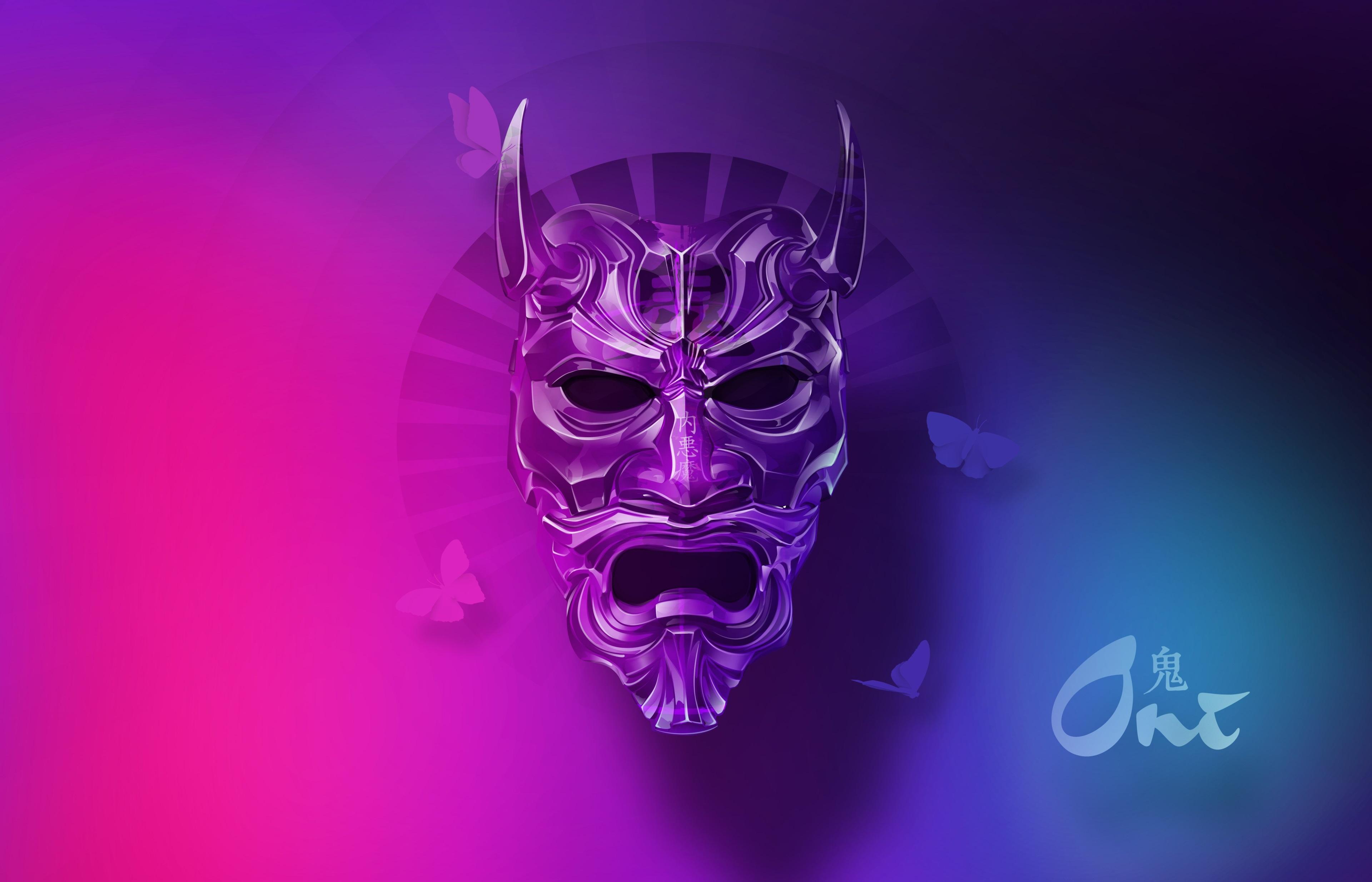 3840x2469 Oni Mask, Demon, Digital Art 4k wallpaper. Mocah HD Wallpaper